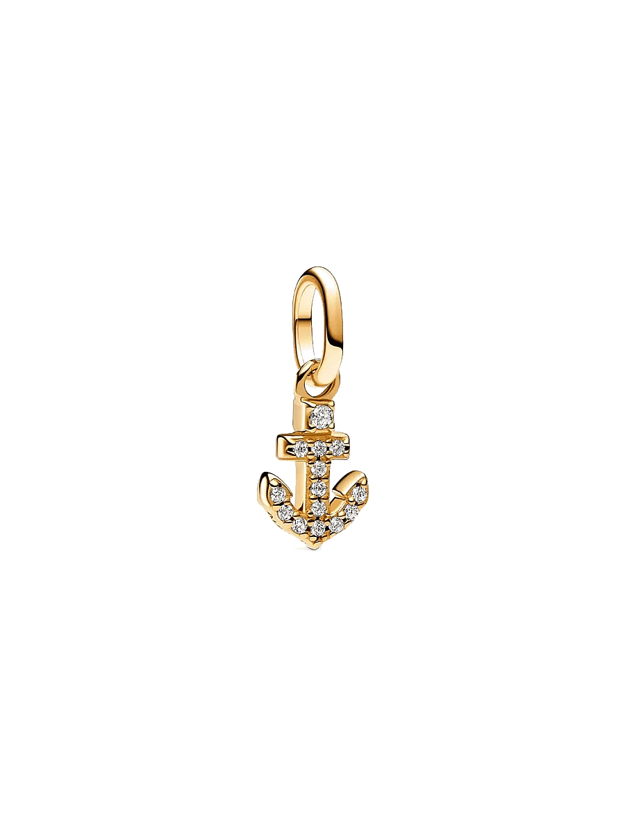 Pandora - Anchor 14k gold-plated mini dangle with clear cubic zirconia - hengiskraut - clear - 1
