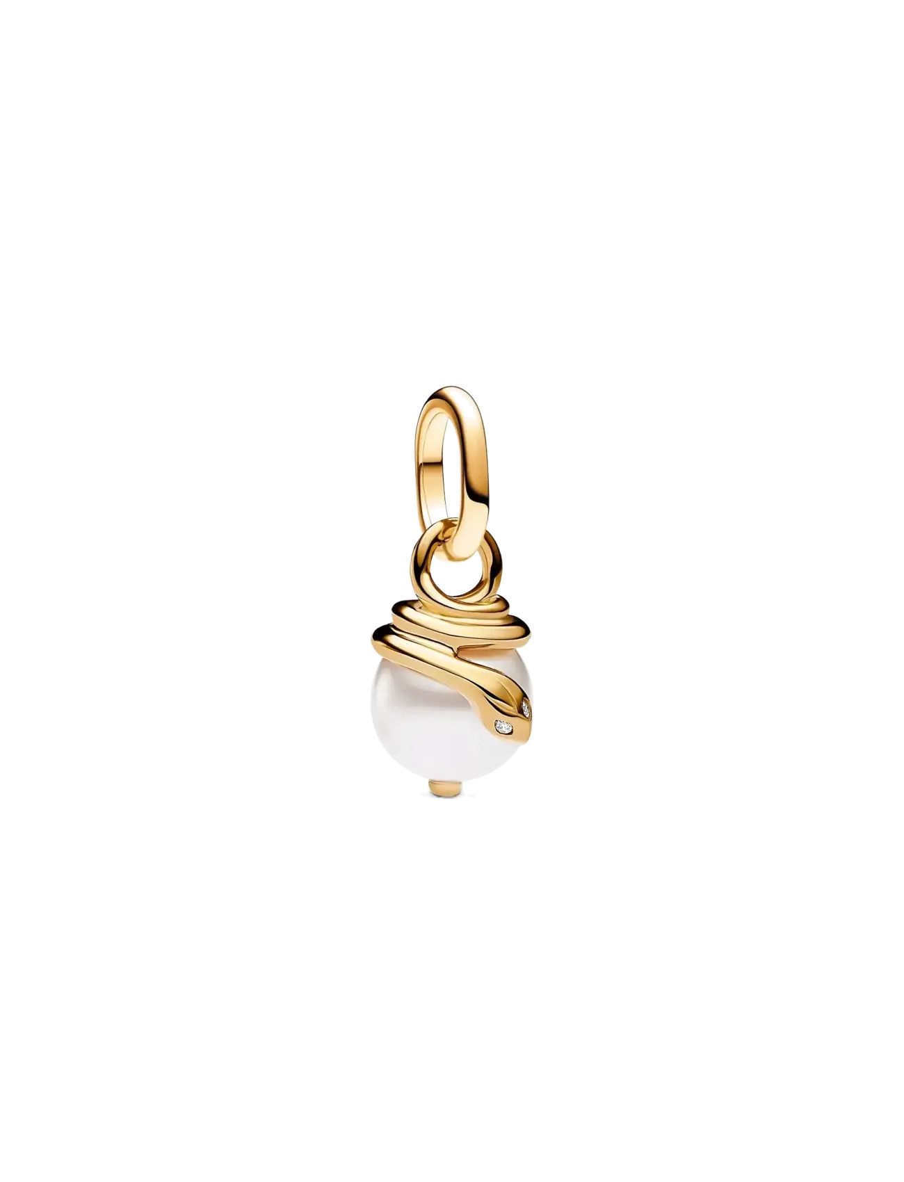 Pandora Snake 14k gold-plated mini dangle with white lacquered artificial pearl and clear cubic zirconia - Pandora - WHITE / gold