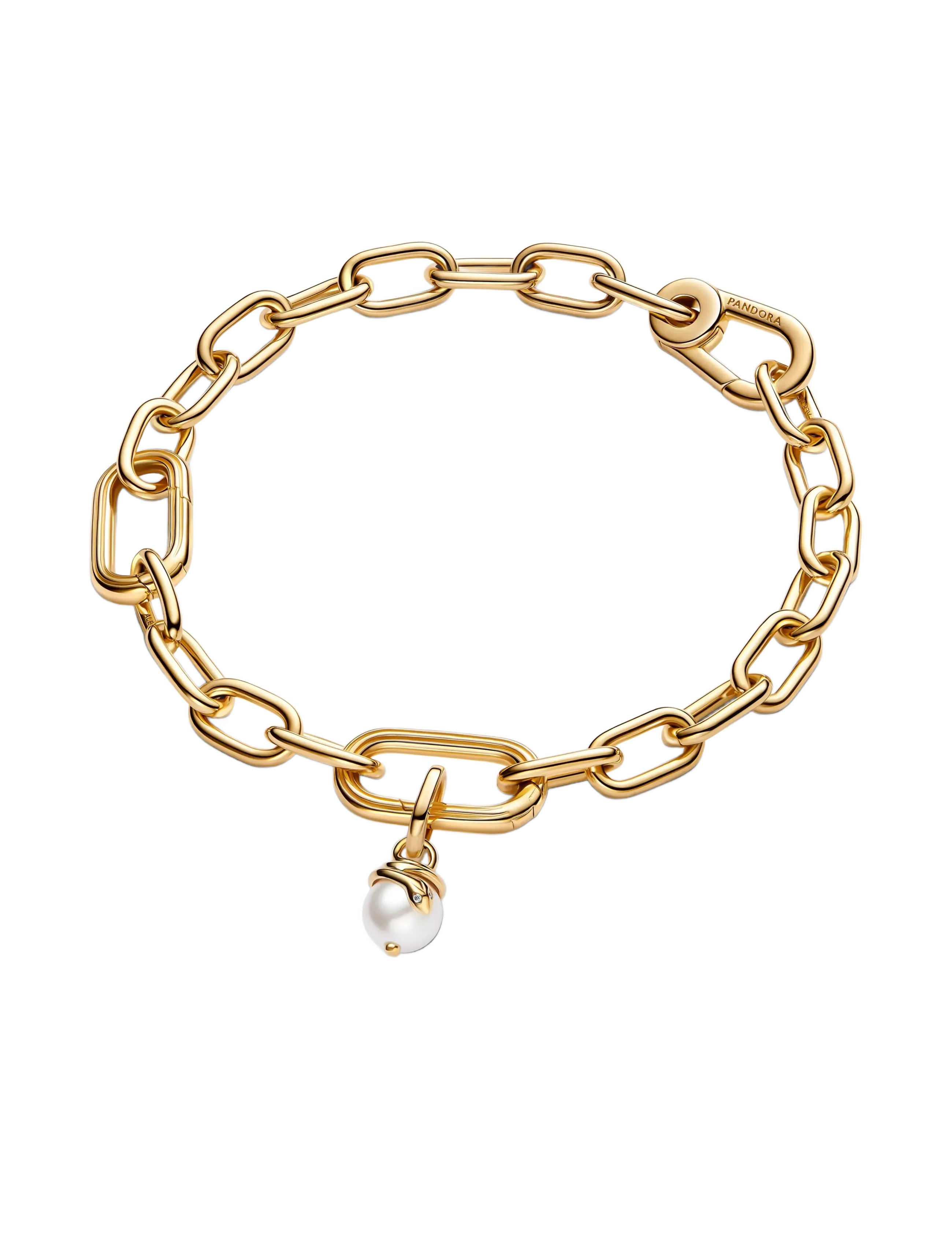Pandora - Snake 14k gold-plated mini dangle with white lacquered artificial pearl and clear cubic zirconia - pendentifs - white - 2