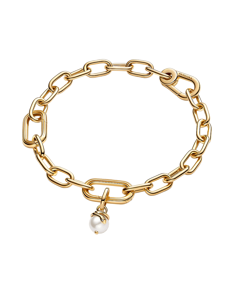 Pandora - Snake 14k gold-plated mini dangle with white lacquered artificial pearl and clear cubic zirconia - pendentifs - white - 2
