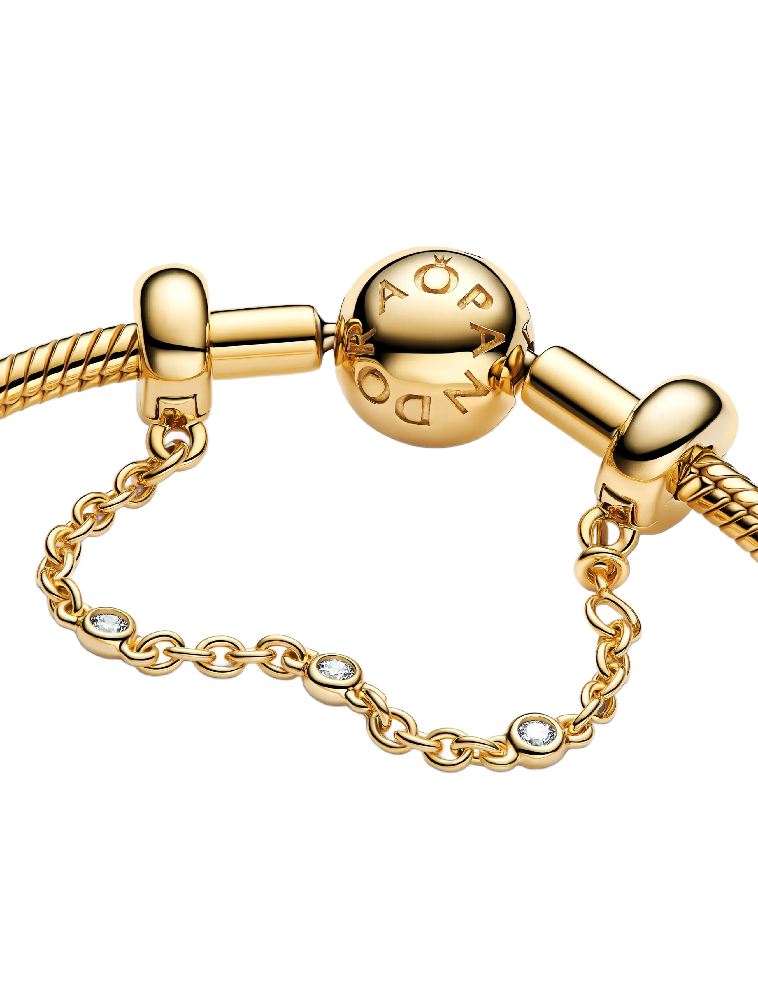 Pandora - 14k Gold-plated safety chain clip with clear cubic zirconia and silicone - vedhæng - no color - 2