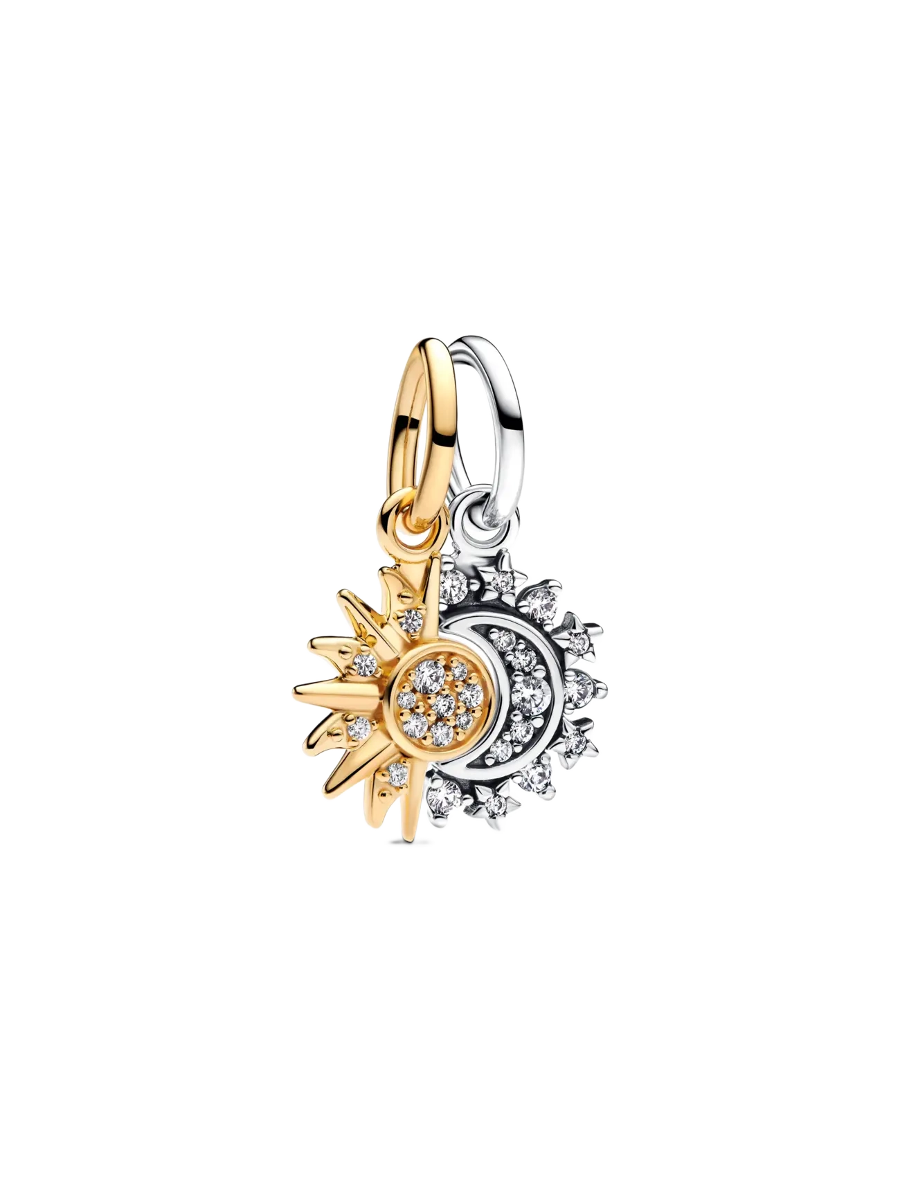 Pandora Sun and moon sterling silver and 14k gold-plated splittable dangle with clear cubic zirconia - Charms - CLEAR / undefined
