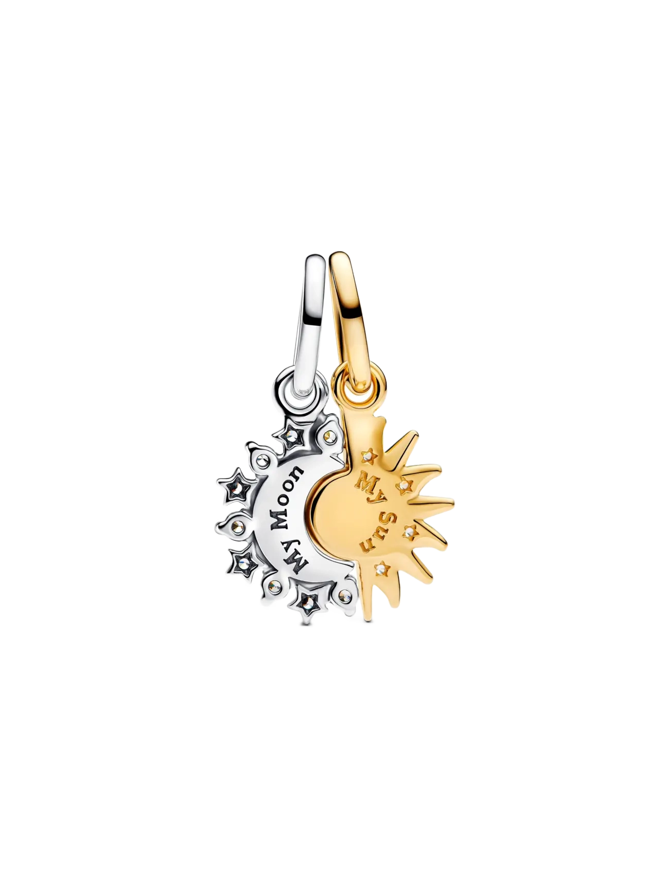 Pandora - Sun and moon sterling silver and 14k gold-plated splittable dangle with clear cubic zirconia - clear - 2