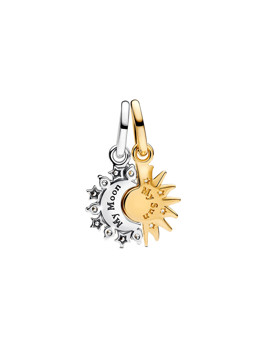 Pandora - Sun and moon sterling silver and 14k gold-plated splittable dangle with clear cubic zirconia - clear - 2