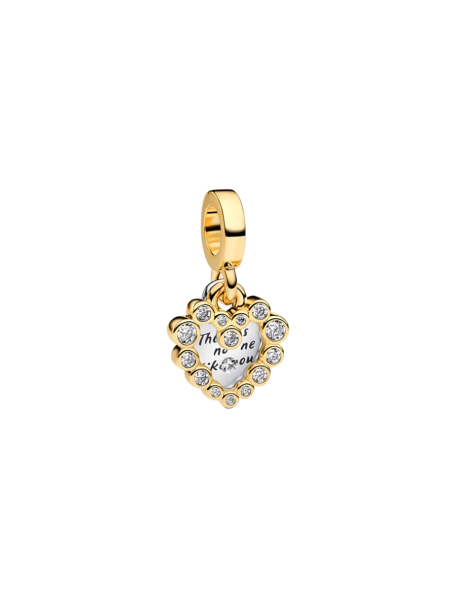 Pandora - Heart sterling silver and 14k gold-plated double dangle with clear cubic zirconia and transparent re - clear - 1