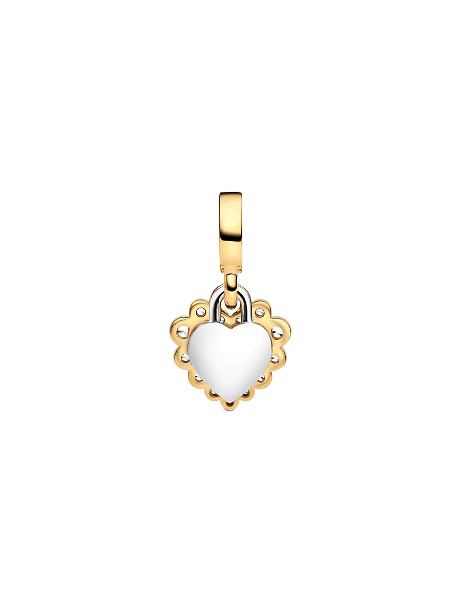 Pandora - Heart sterling silver and 14k gold-plated double dangle with clear cubic zirconia and transparent re - clear - 2