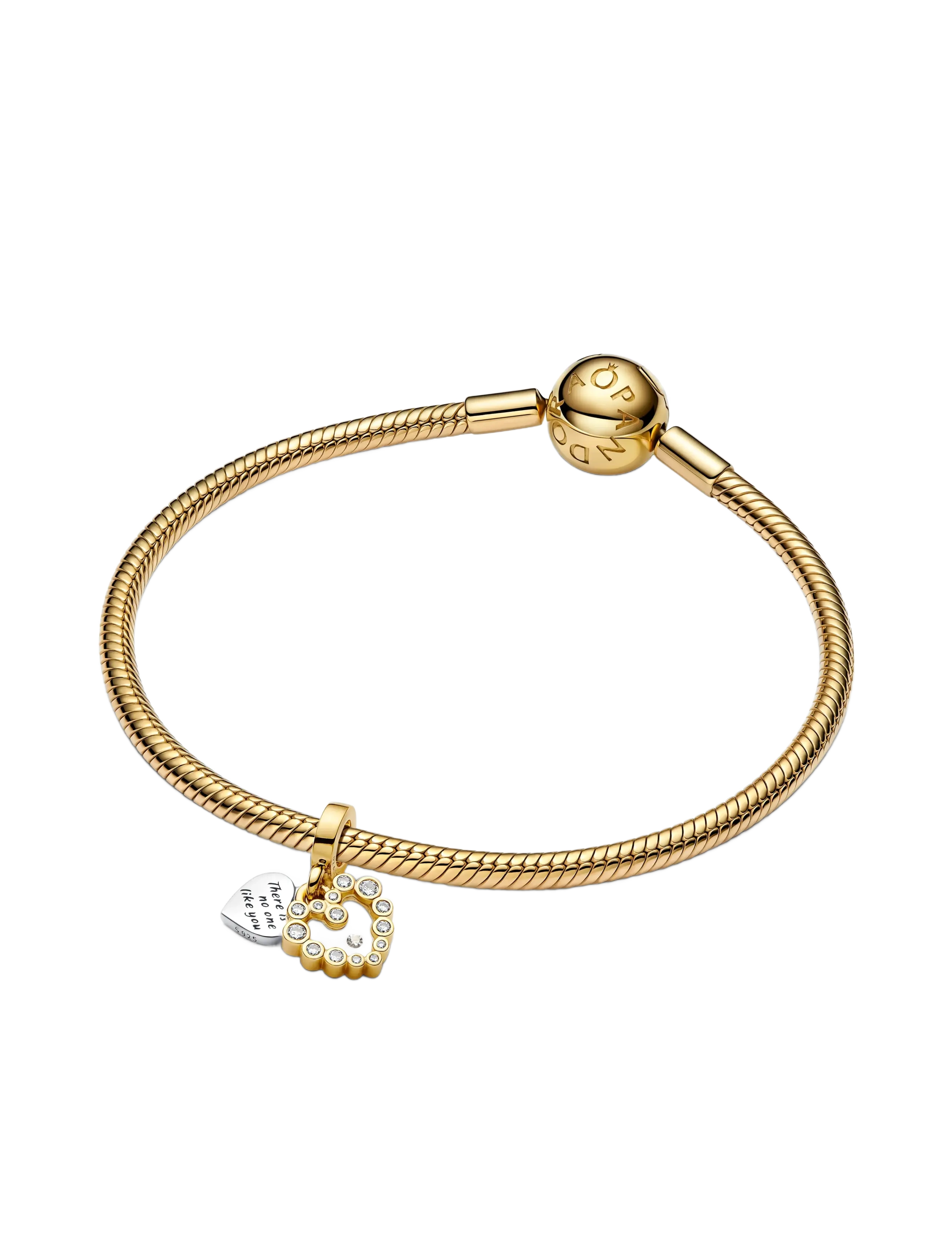 Pandora - Heart sterling silver and 14k gold-plated double dangle with clear cubic zirconia and transparent re - clear - 3