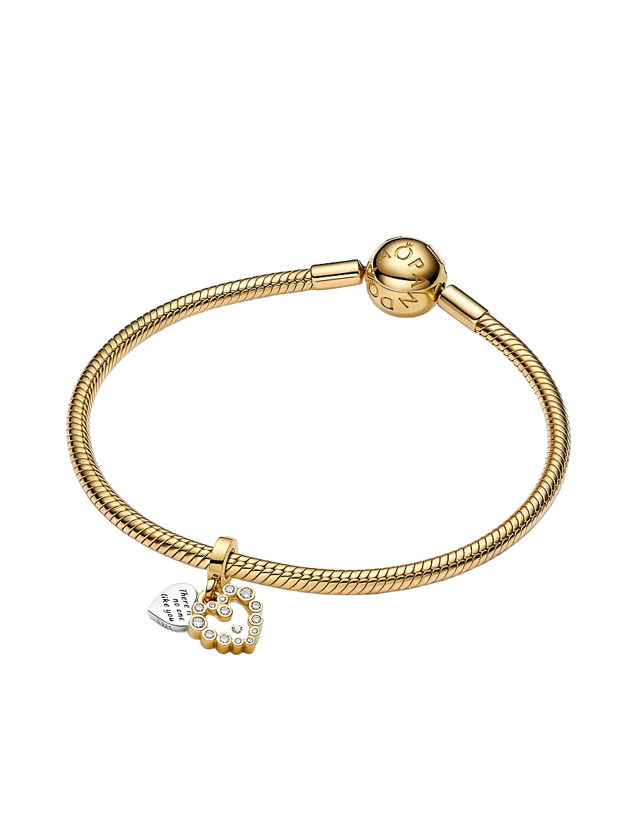 Pandora - Heart sterling silver and 14k gold-plated double dangle with clear cubic zirconia and transparent re - clear - 3