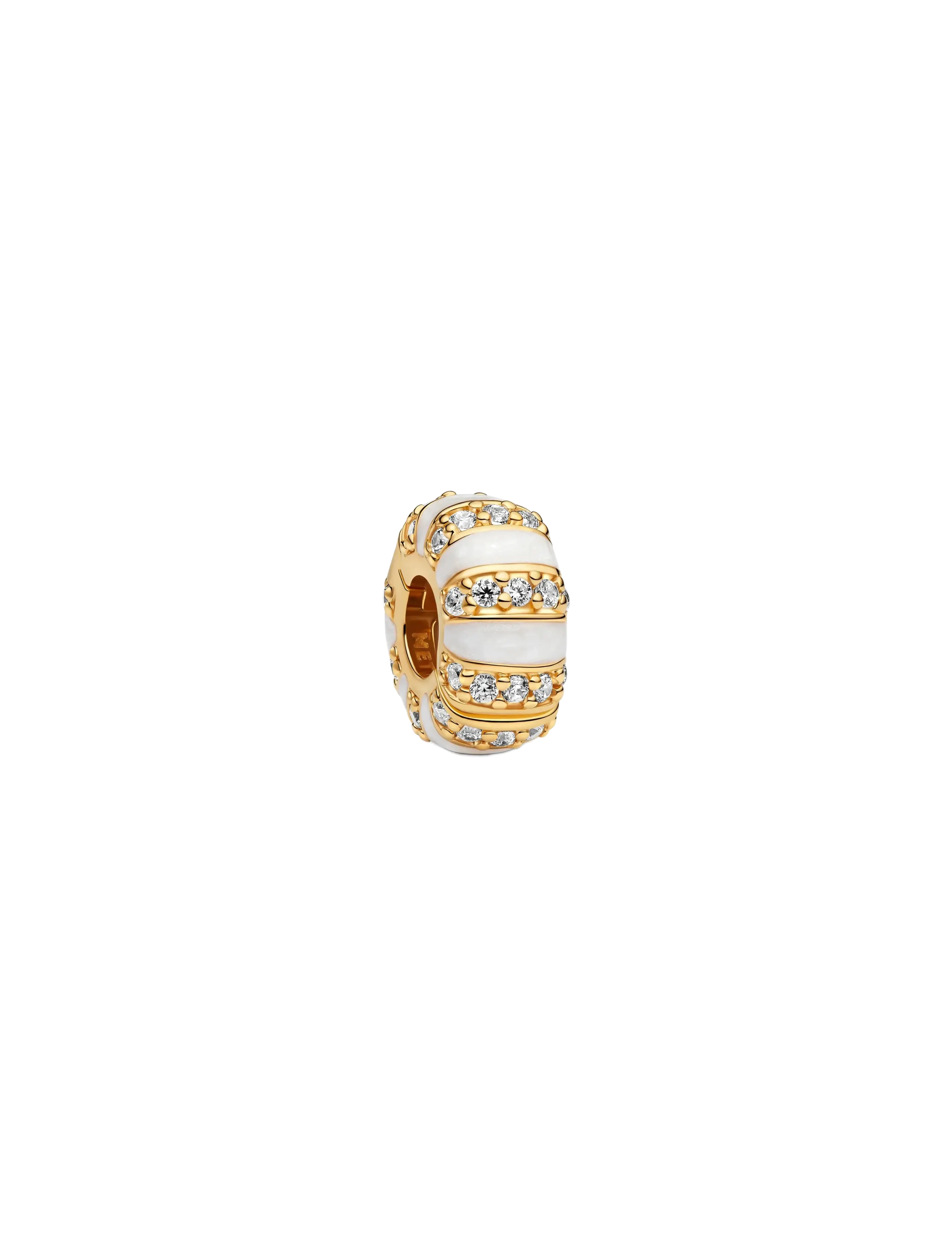 Pandora 14k gold-plated clip with clear cubic zirconia, shimmering white enamel and silicone grip - Charms - WHITE / gold