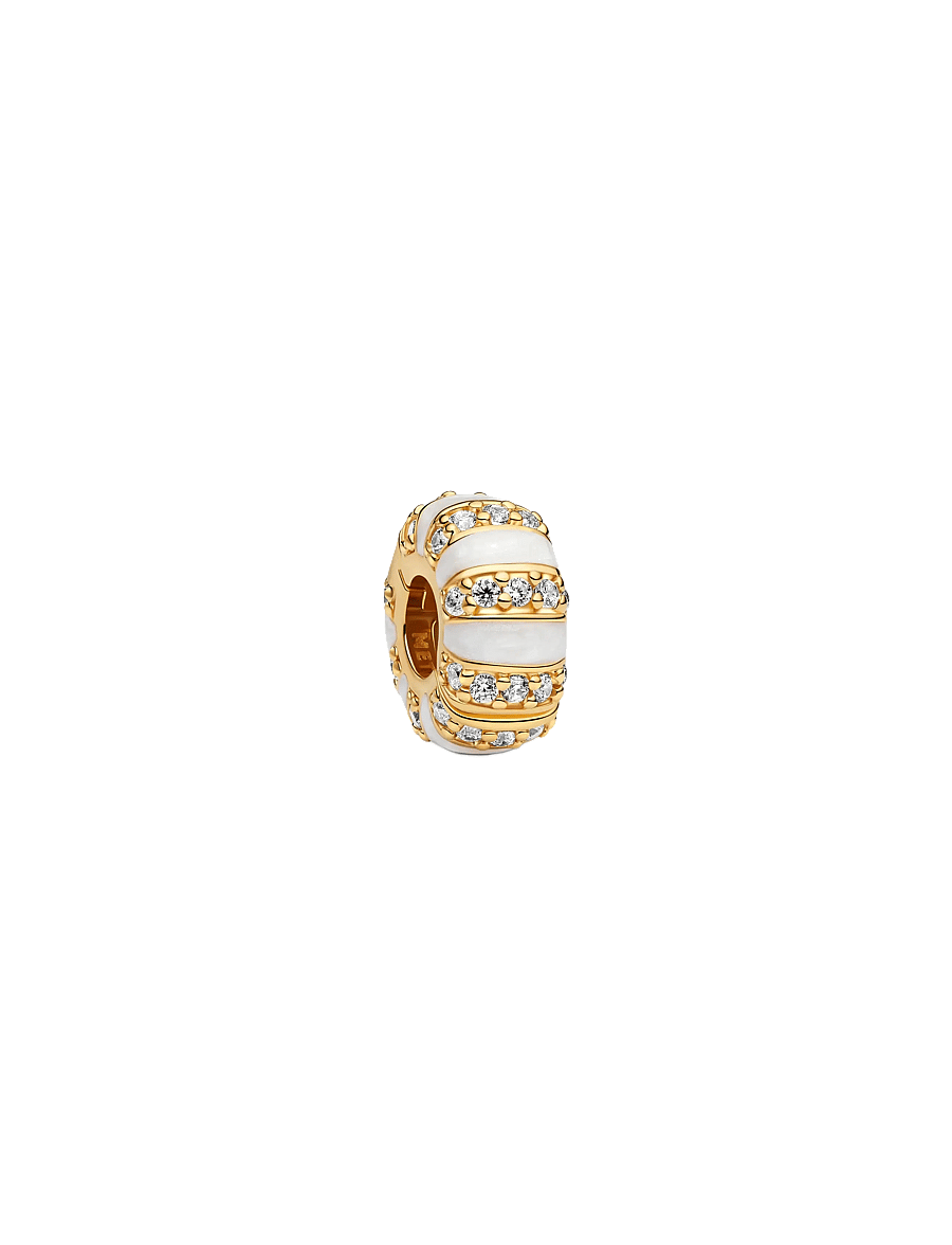 Pandora - 14k gold-plated clip with clear cubic zirconia, shimmering white enamel and silicone grip - pendentifs - white - 1