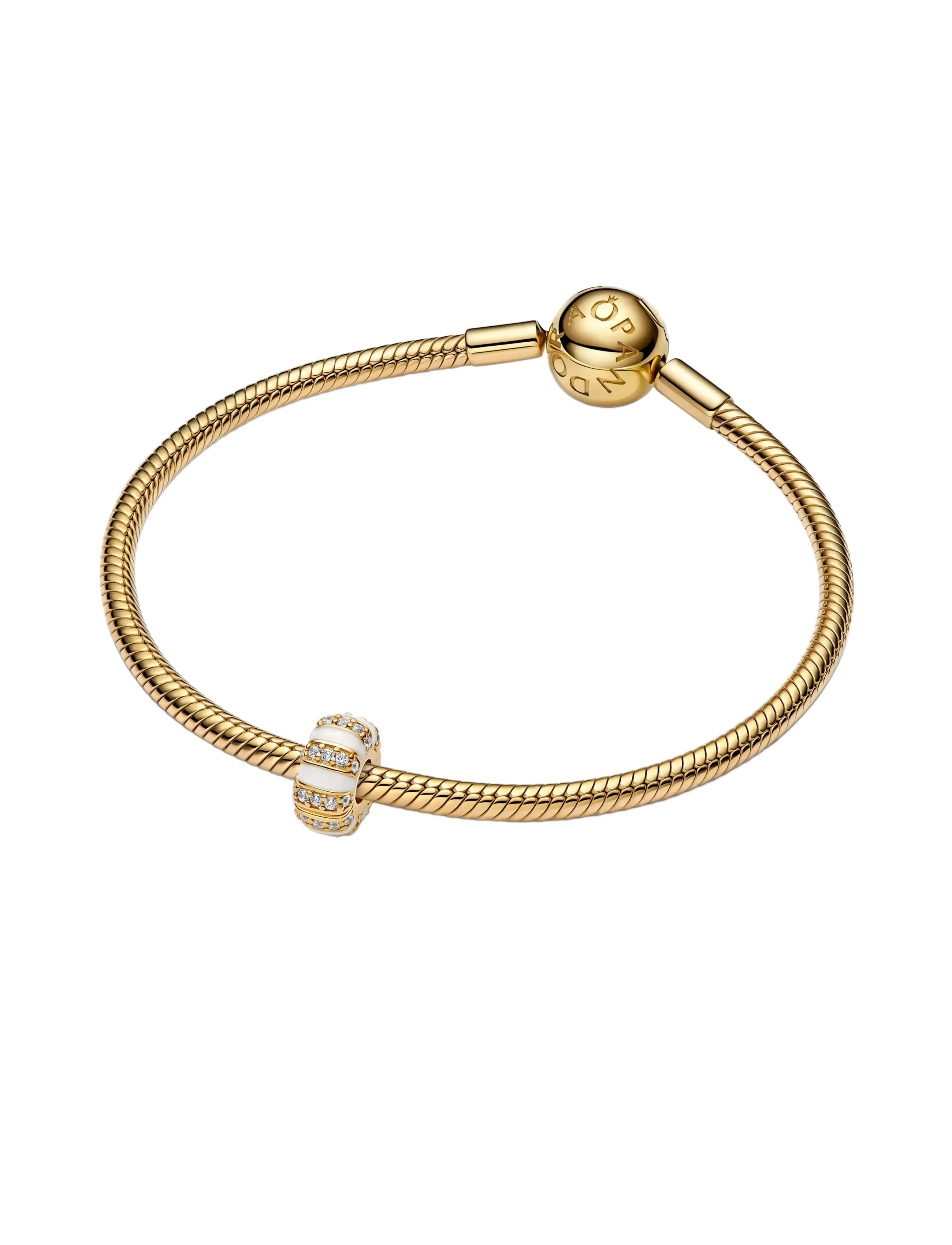 Pandora - 14k gold-plated clip with clear cubic zirconia, shimmering white enamel and silicone grip - pendentifs - white - 2