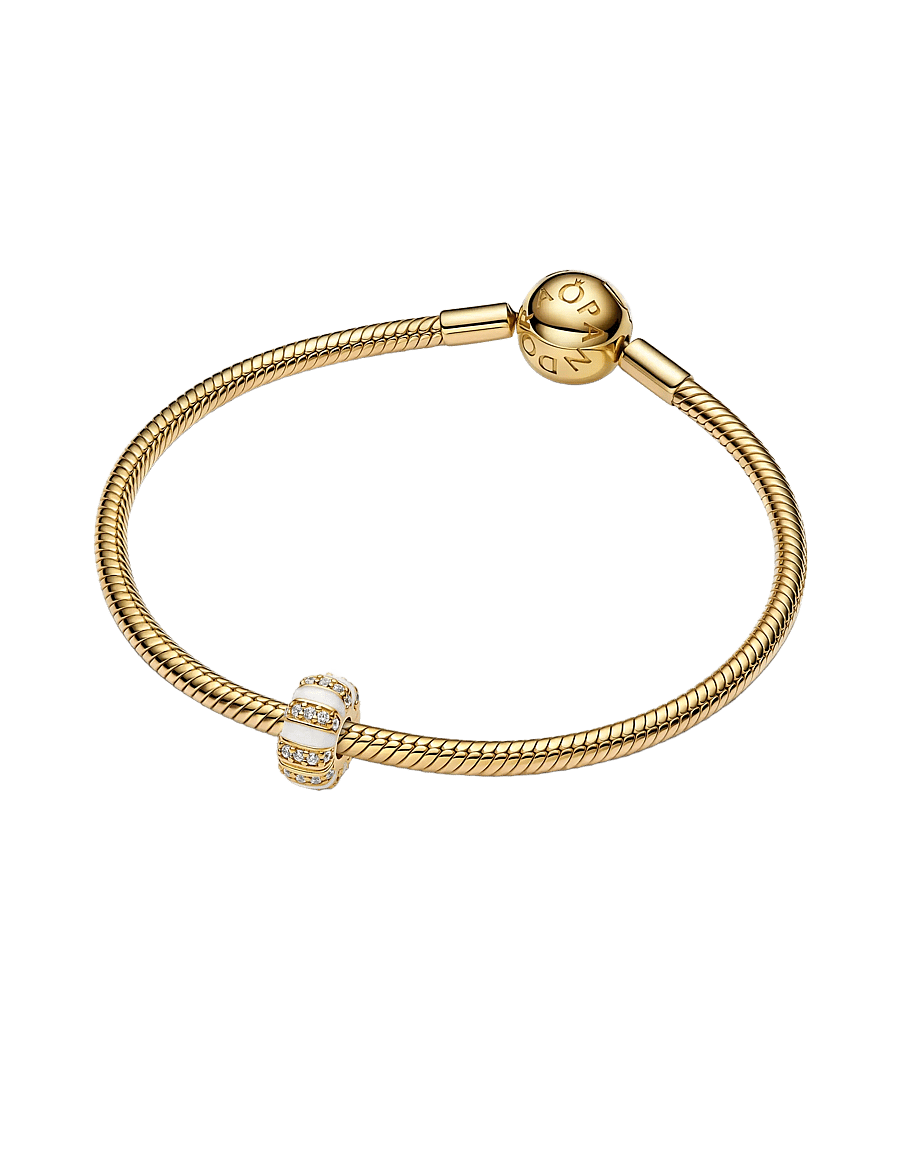 Pandora - 14k gold-plated clip with clear cubic zirconia, shimmering white enamel and silicone grip - pendentifs - white - 2