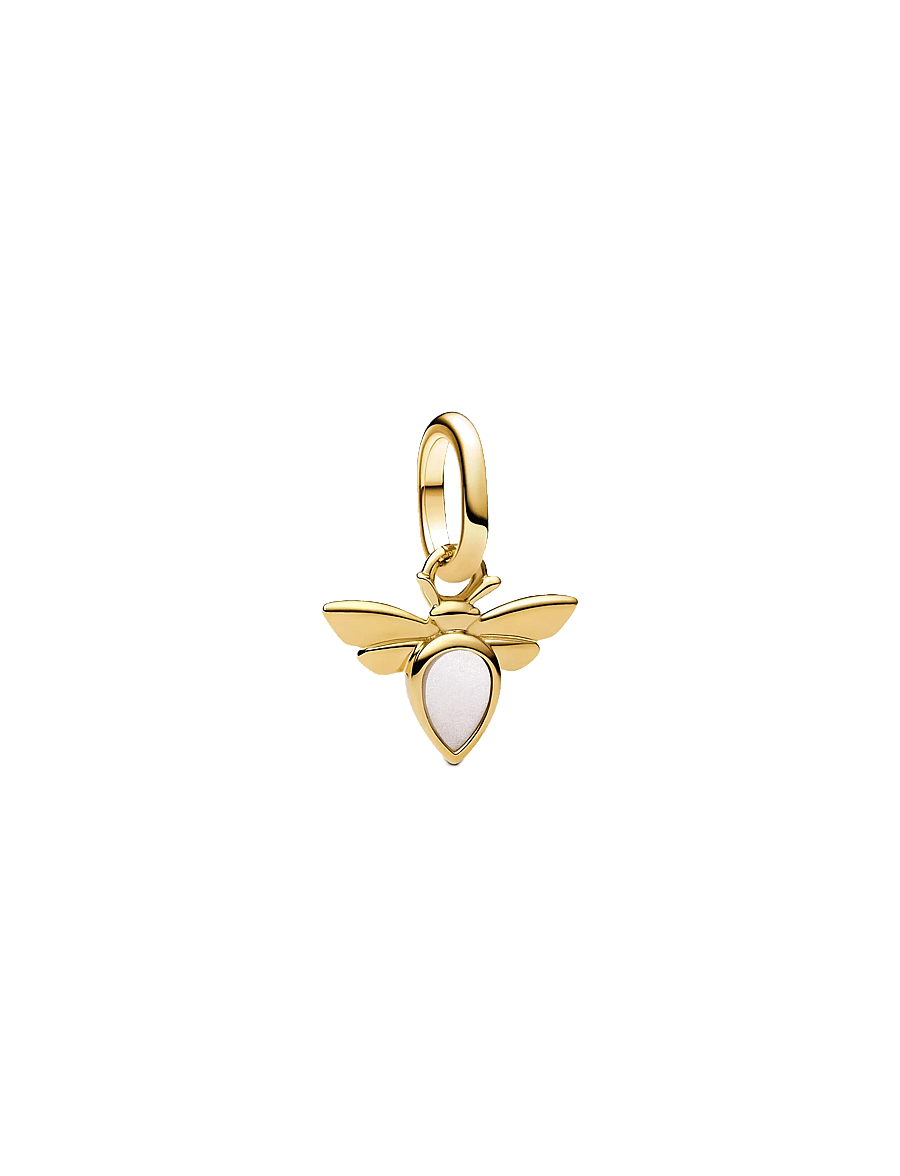 Pandora - Bee 14k gold-plated mini dangle with white bioresin man-made mother of pearl - anhänger - white - 1