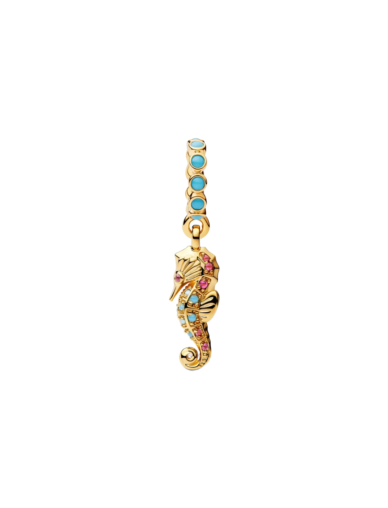 Pandora Seahorse 14k gold-plated dangle with clear cubic zirconia, capri blue crystal and phlox pink crystal - Festtøj - TURQUOISE / gold