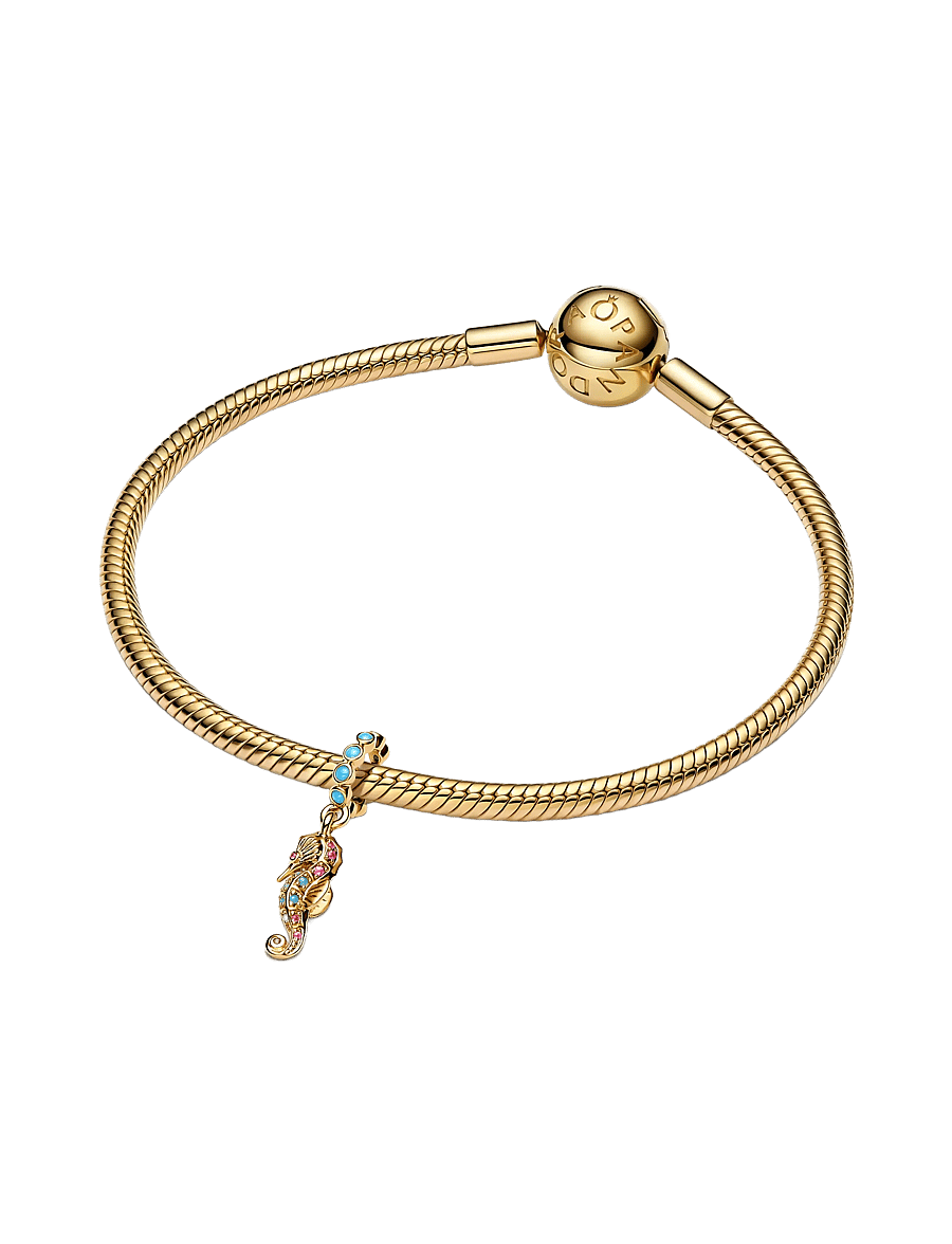 Pandora - Seahorse 14k gold-plated dangle with clear cubic zirconia, capri blue crystal and phlox pink crystal - anhänger - turquoise - 2