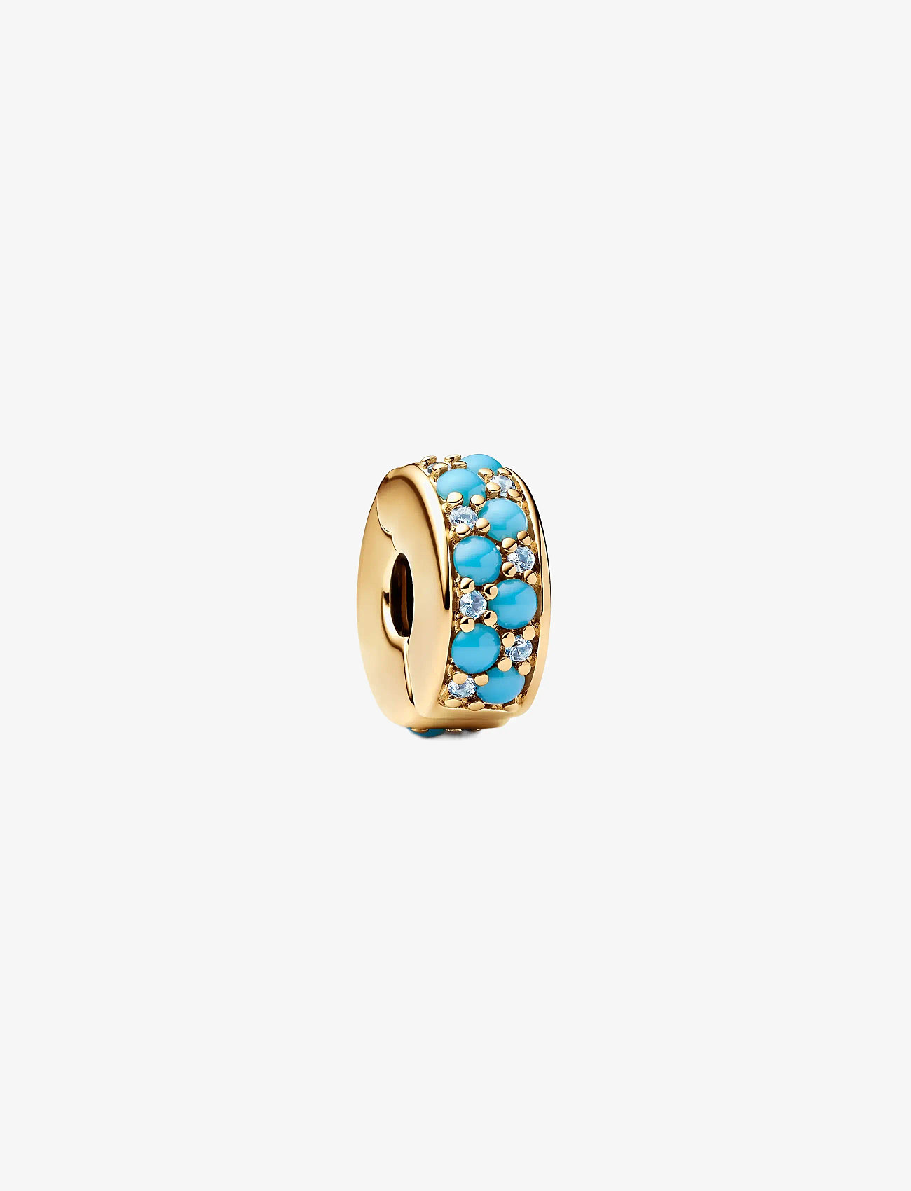 Pandora - 14k gold-plated clip with icy blue and capri blue crystal and silicone grip - ripatsid - turquoise - 1