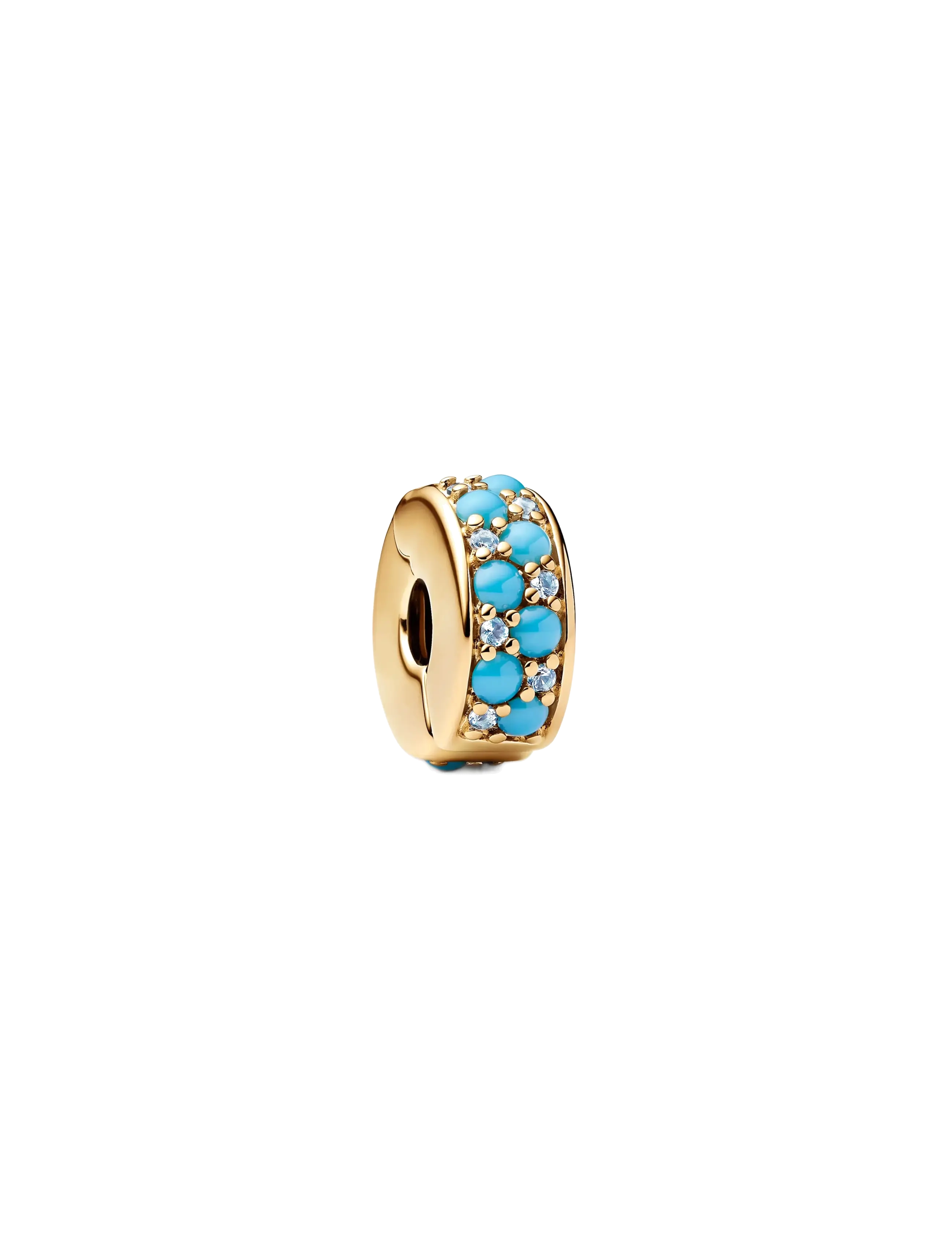 Pandora 14k gold-plated clip with icy blue and capri blue crystal and silicone grip - Pandora - TURQUOISE / gold