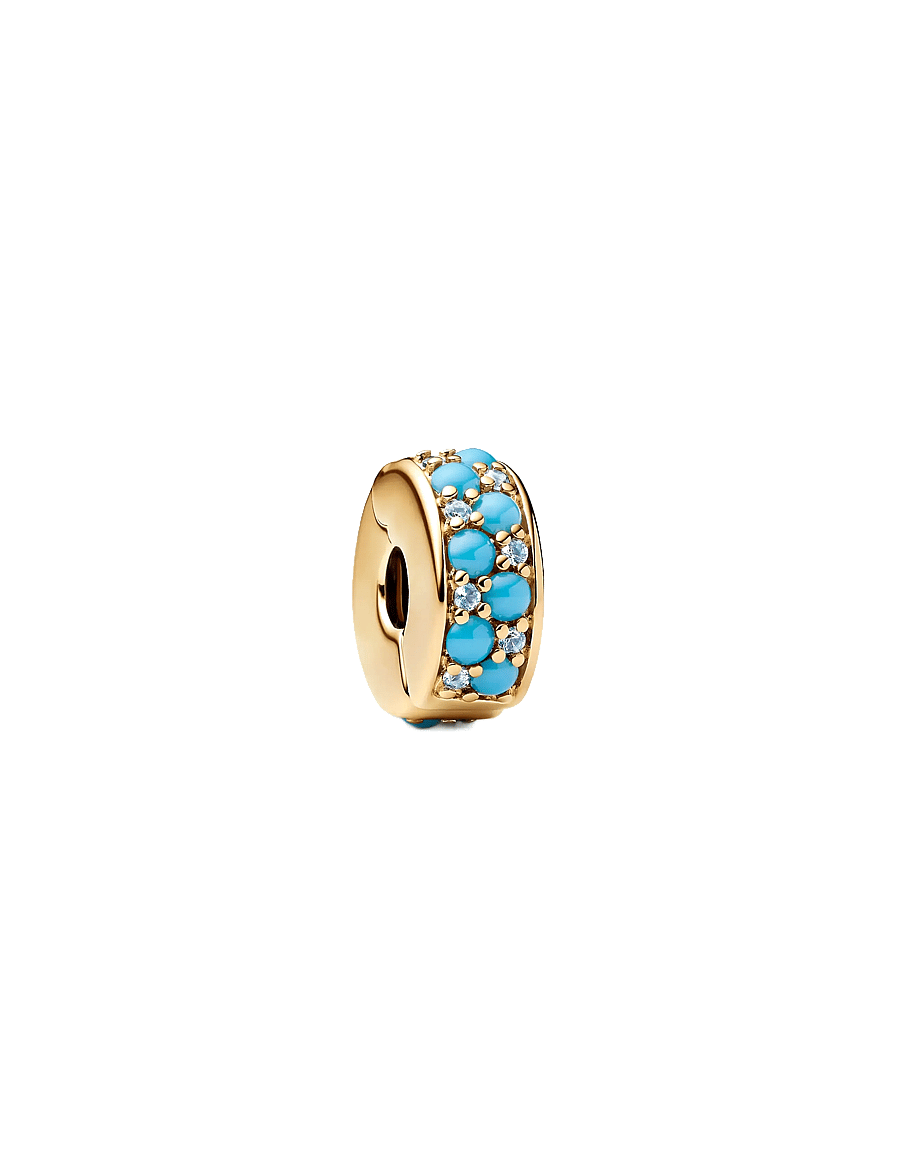 Pandora - 14k gold-plated clip with icy blue and capri blue crystal and silicone grip - turquoise - 1
