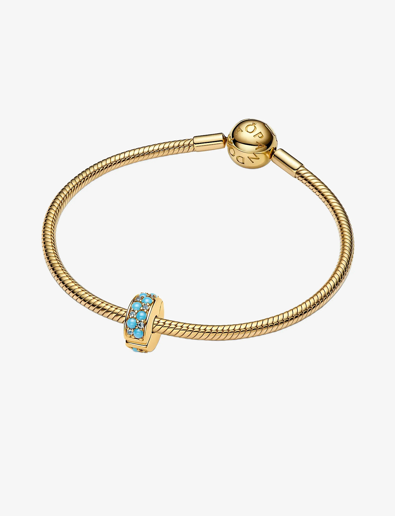 Pandora - 14k gold-plated clip with icy blue and capri blue crystal and silicone grip - ripatsid - turquoise - 2