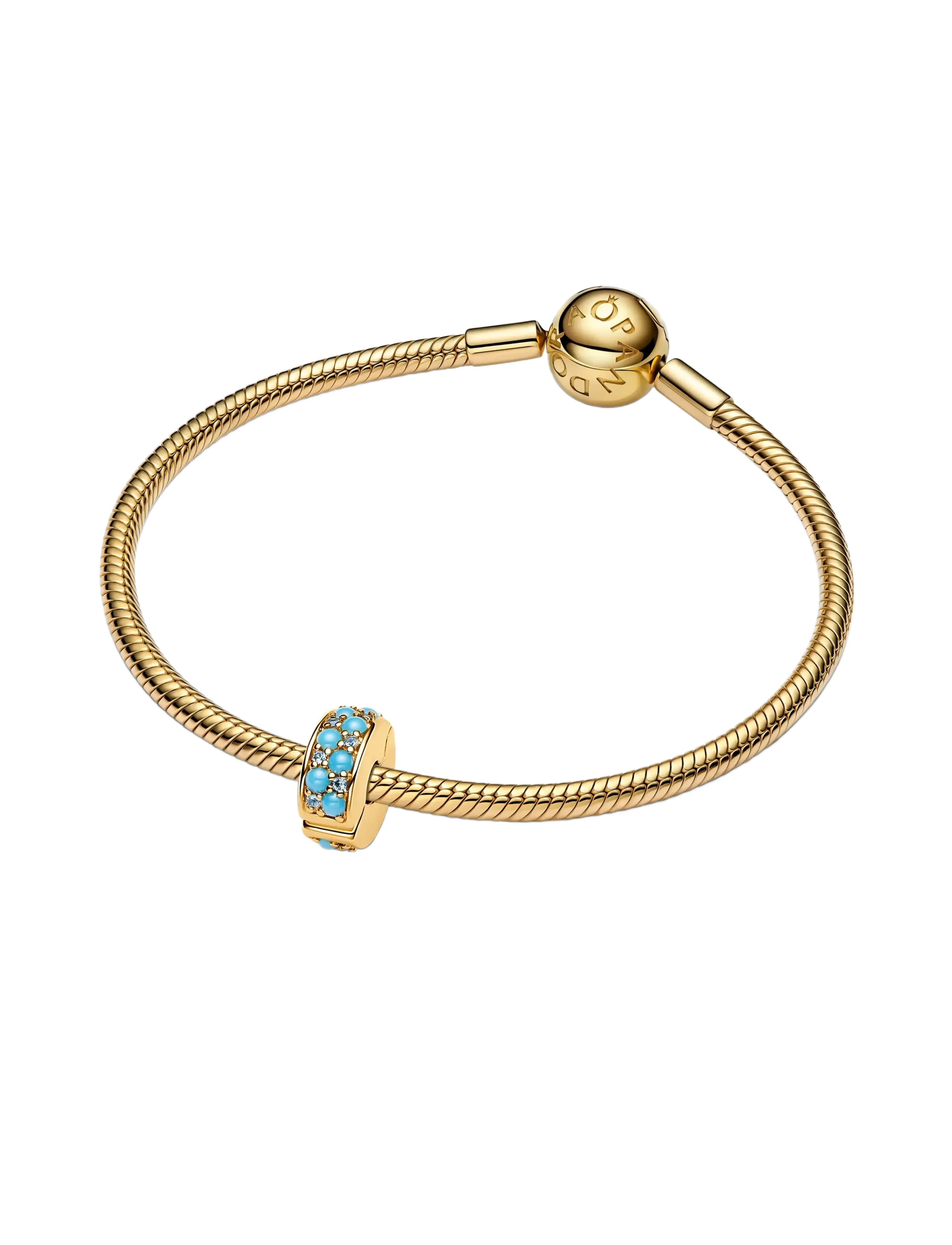 Pandora - 14k gold-plated clip with icy blue and capri blue crystal and silicone grip - turquoise - 2