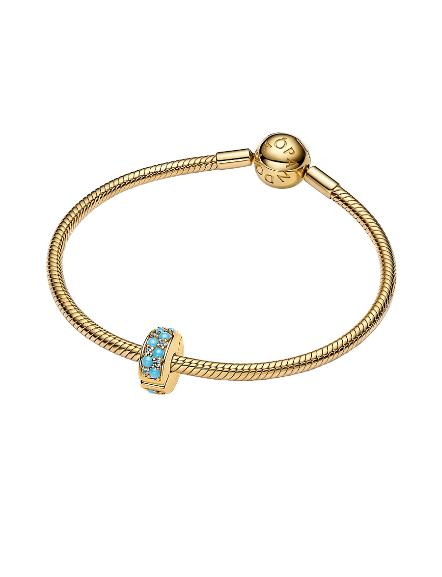 Pandora - 14k gold-plated clip with icy blue and capri blue crystal and silicone grip - turquoise - 2