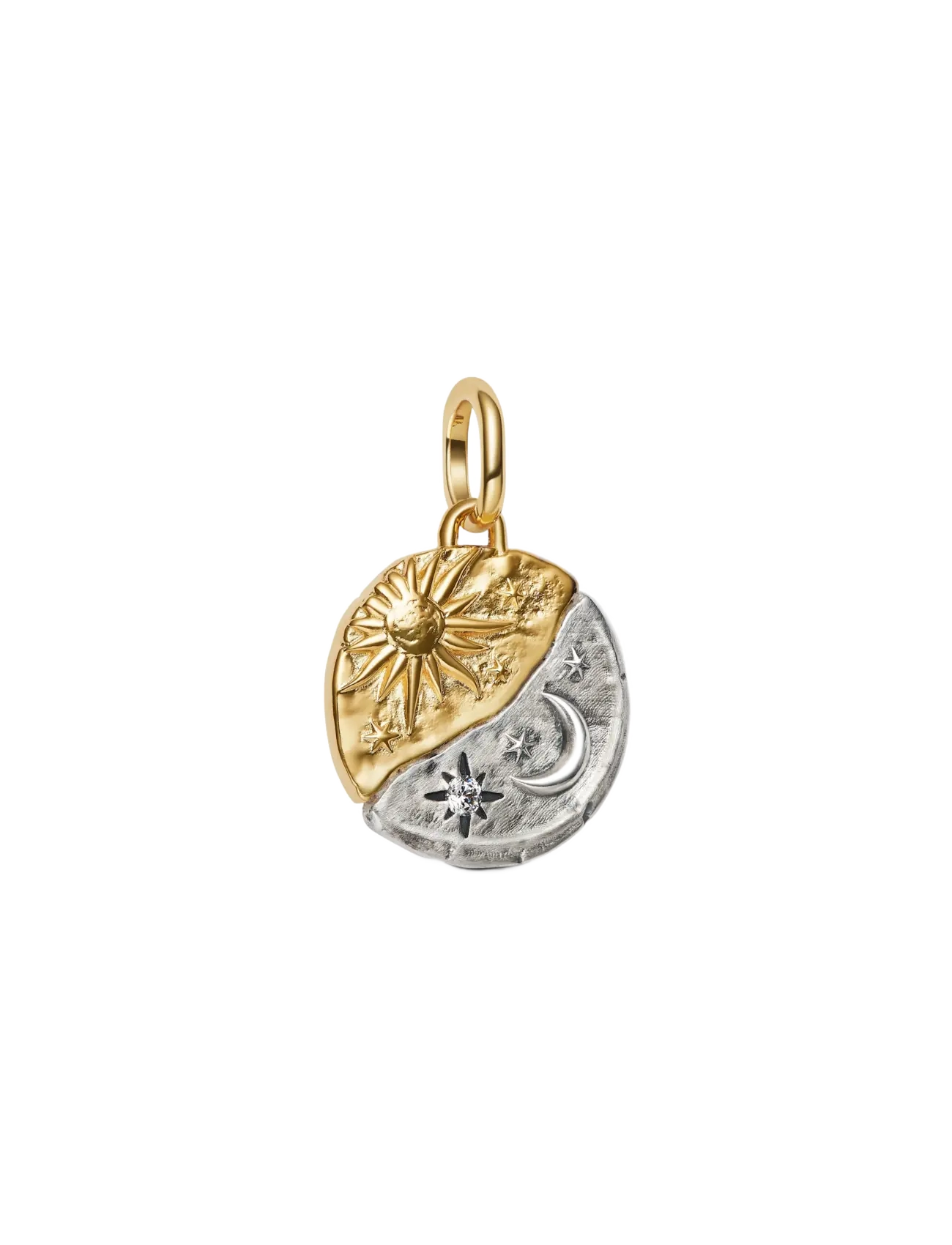 Pandora Sun and moon sterling silver and 14k gold-plated medallion with clear cubic zirconia - Charms - CLEAR / undefined