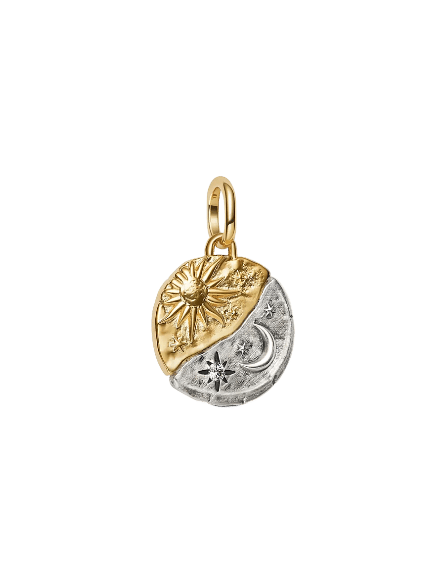 Pandora - Sun and moon sterling silver and 14k gold-plated medallion with clear cubic zirconia - anhänger - clear - 1