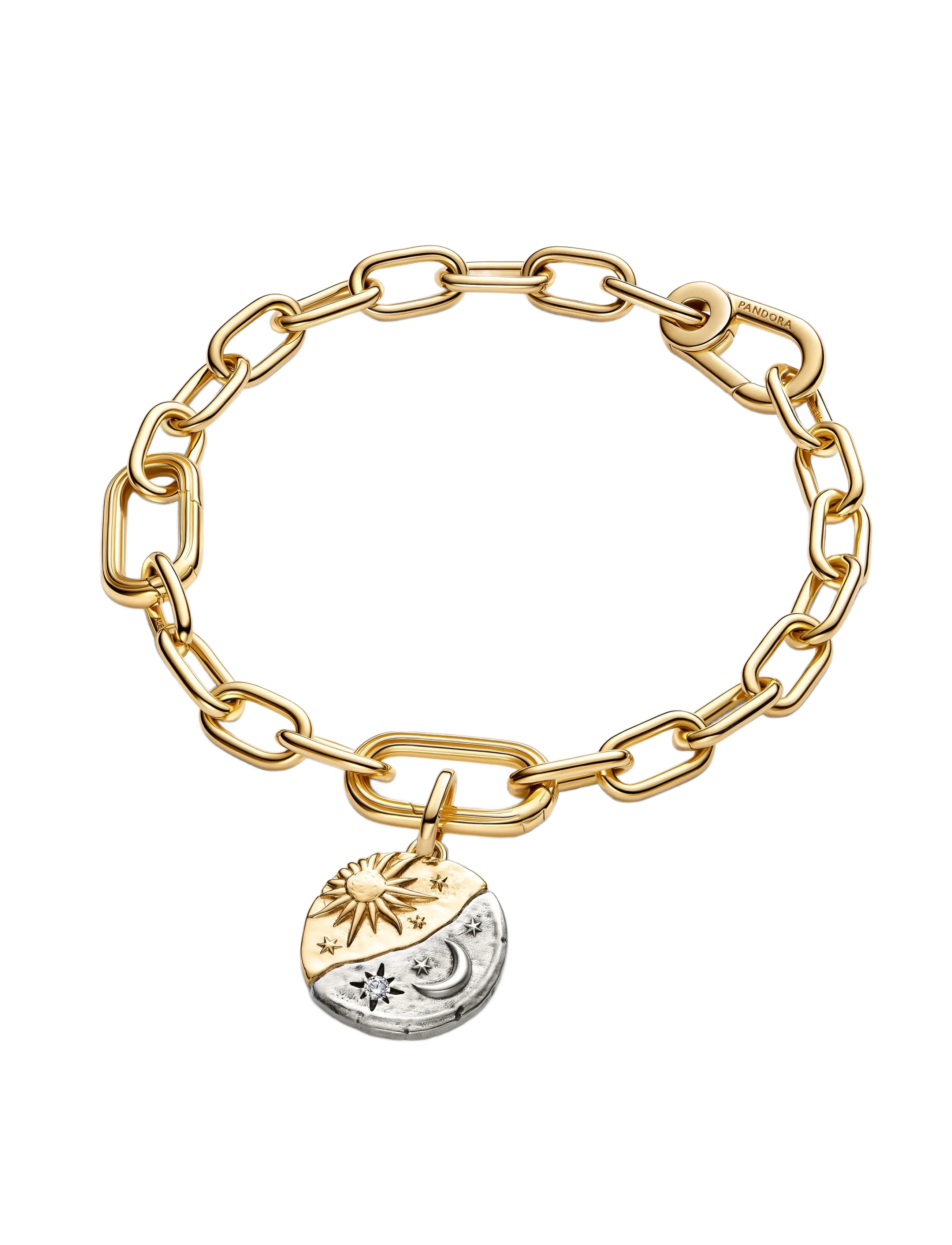 Pandora - Sun and moon sterling silver and 14k gold-plated medallion with clear cubic zirconia - anhänger - clear - 3