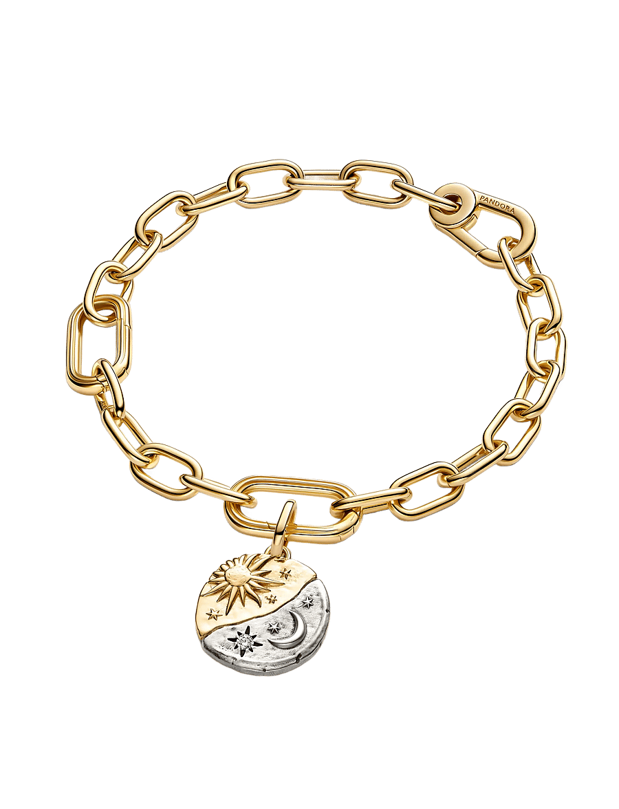 Pandora - Sun and moon sterling silver and 14k gold-plated medallion with clear cubic zirconia - anhänger - clear - 3