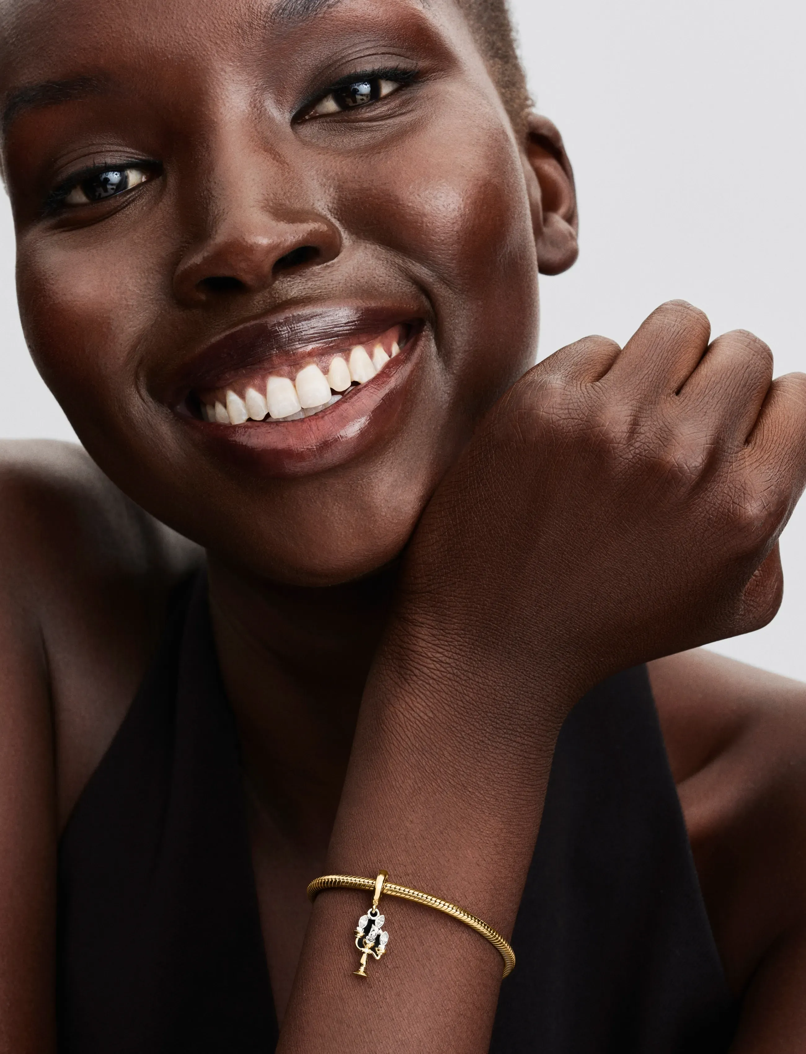 Pandora Disney Lumiere Sterling Silver And 14K Gold-Plated Dangle With Clear Cubic Zirconia, Kvinder, Disney Lumiere Vedhæng Charm, Guld, Str: ONE SIZ
