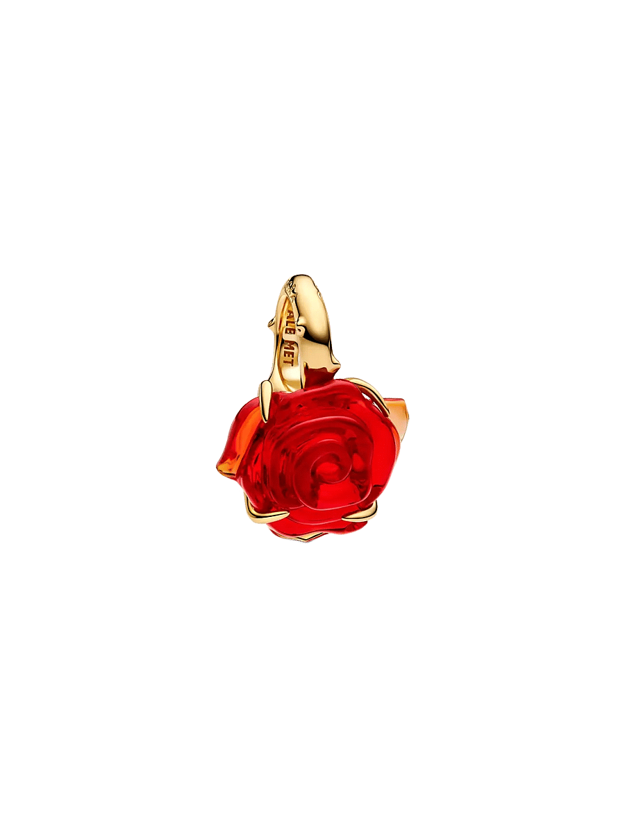 Pandora - Disney Beauty and The Beast rose 14k gold-plated dangle with red Murano glass - anhänger - red - 1