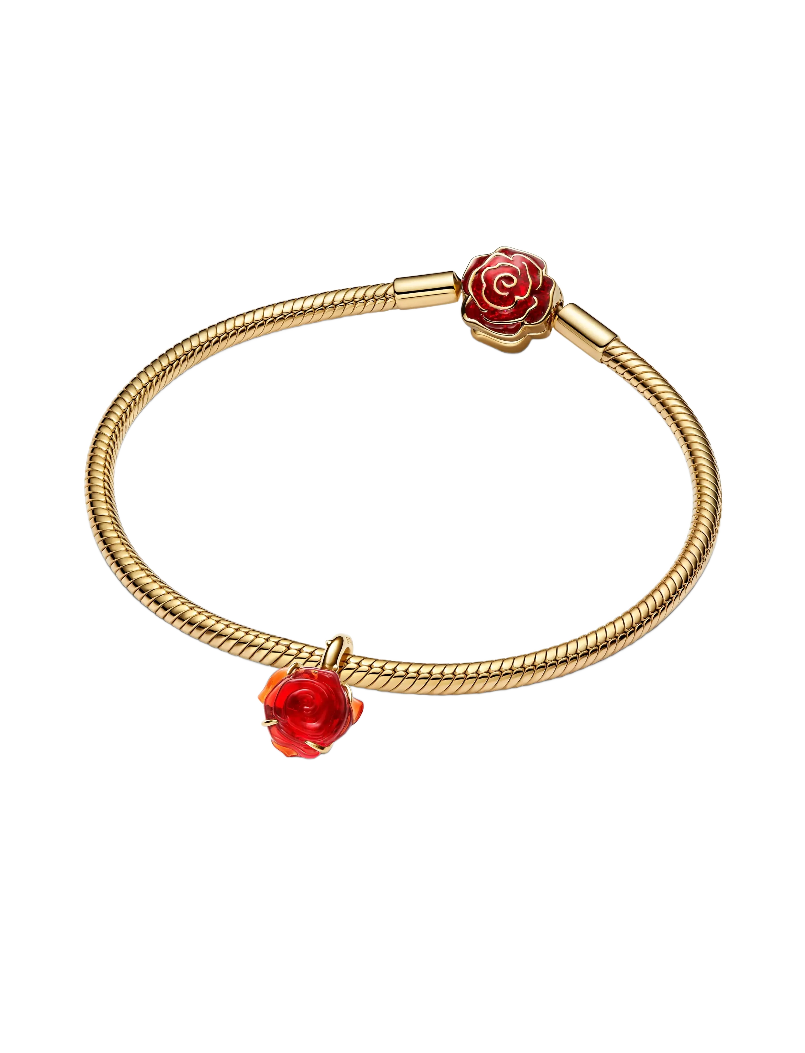 Pandora - Disney Beauty and The Beast rose 14k gold-plated dangle with red Murano glass - pendentifs - red - 3