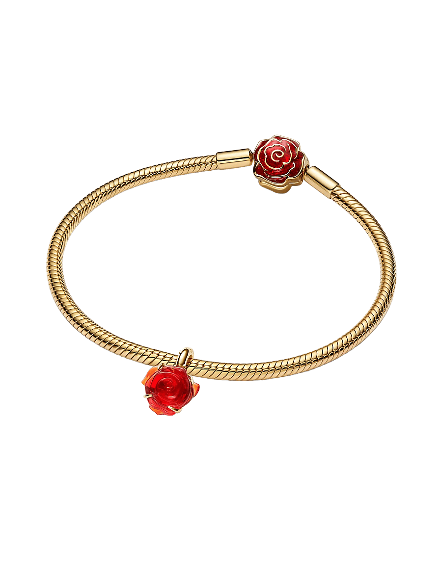 Pandora - Disney Beauty and The Beast rose 14k gold-plated dangle with red Murano glass - anhänger - red - 3