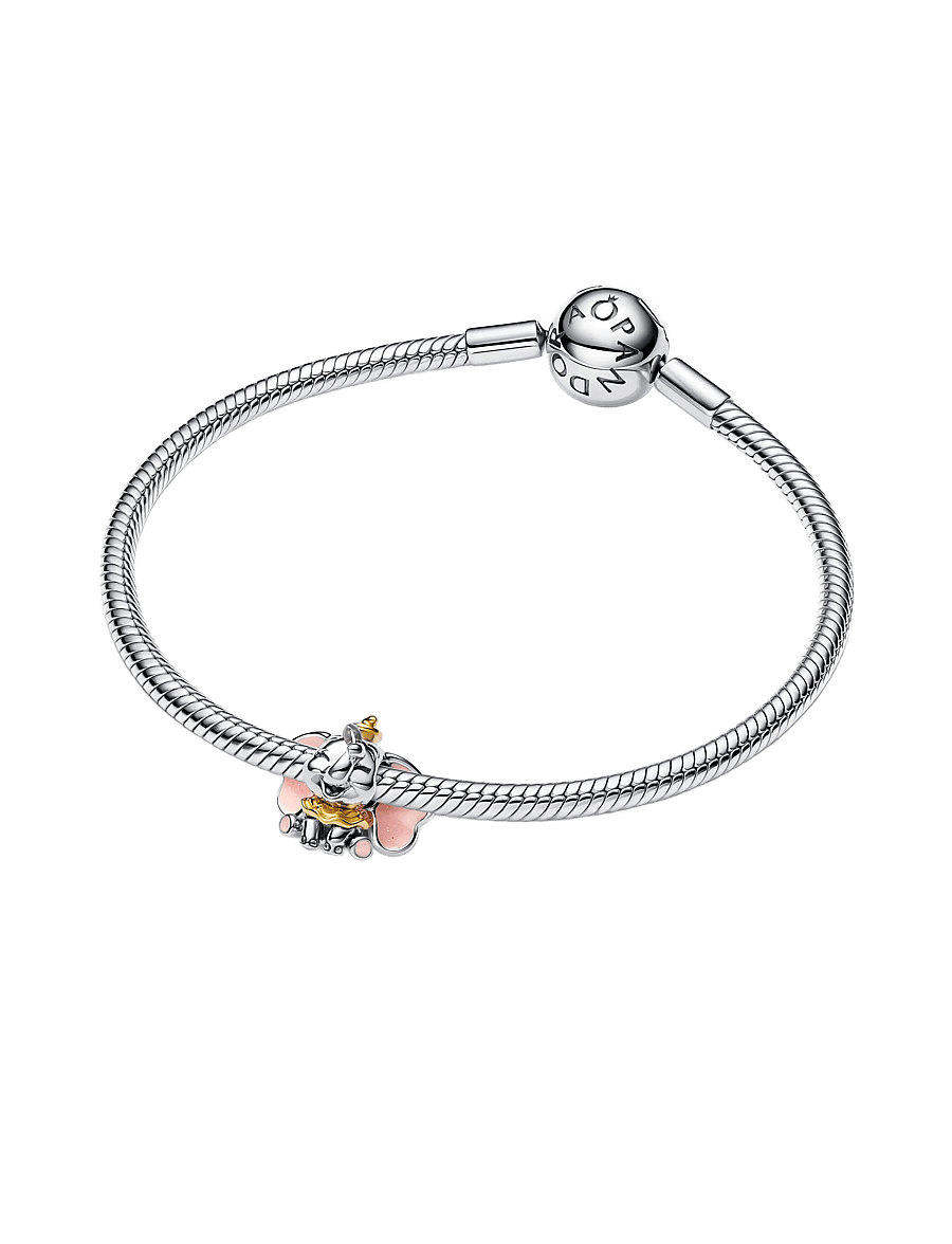 Pandora - Disney Dumbo sterling silver and 14k gold-plated charm with glittery pink and purple enamel - pink - 3