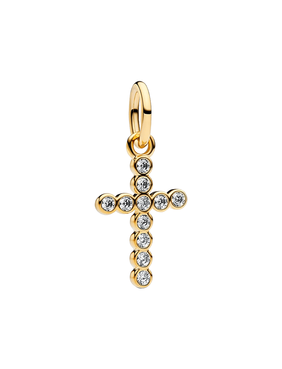 Pandora - Cross 14k gold-plated dangle with clear cubic zirconia - hengiskraut - clear - 1