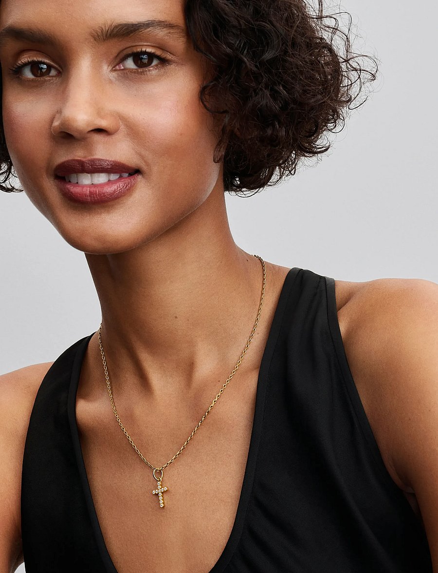 Pandora - Cross 14k gold-plated dangle with clear cubic zirconia - hengiskraut - clear - 0