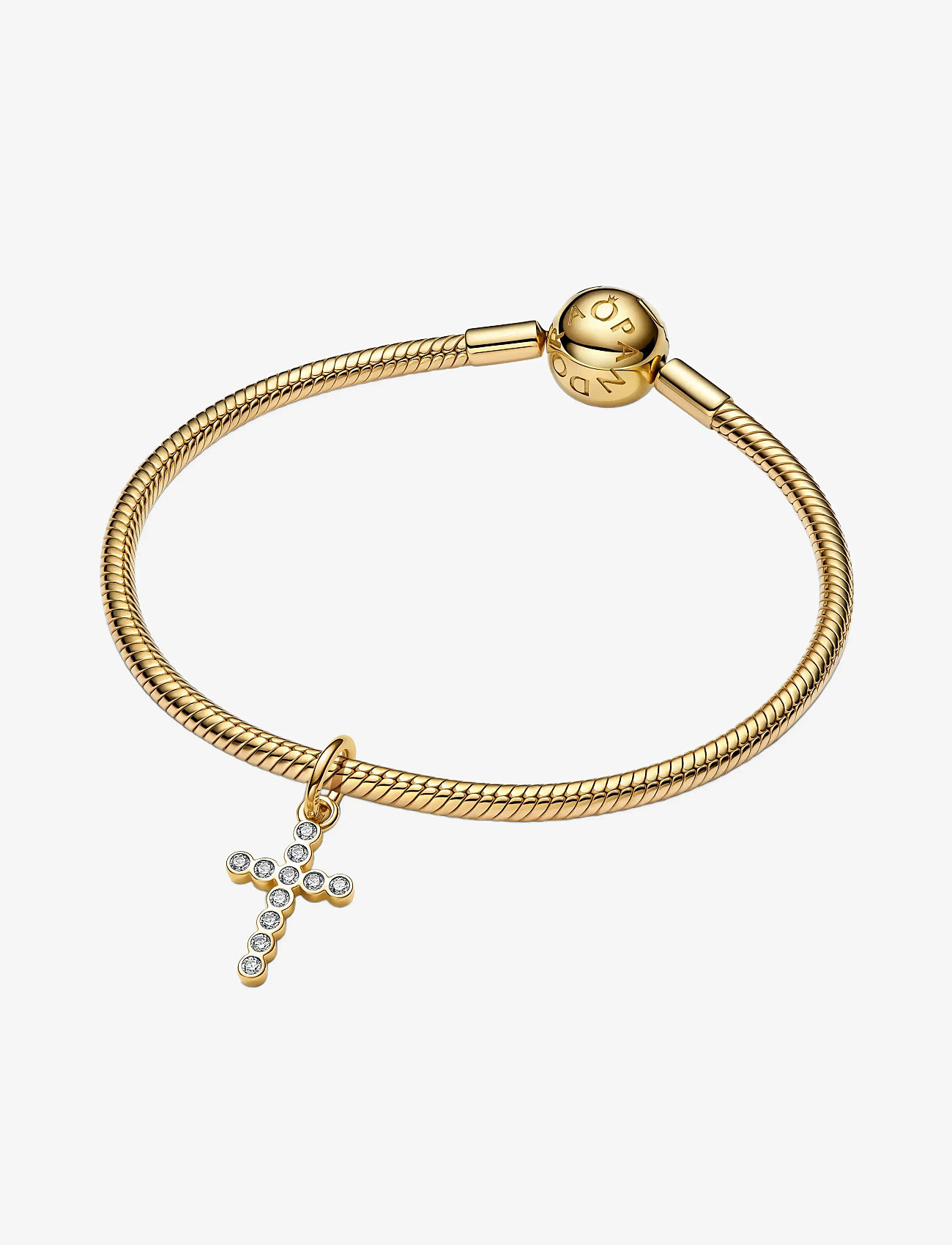 Pandora - Cross 14k gold-plated dangle with clear cubic zirconia - vedhæng - clear - 3
