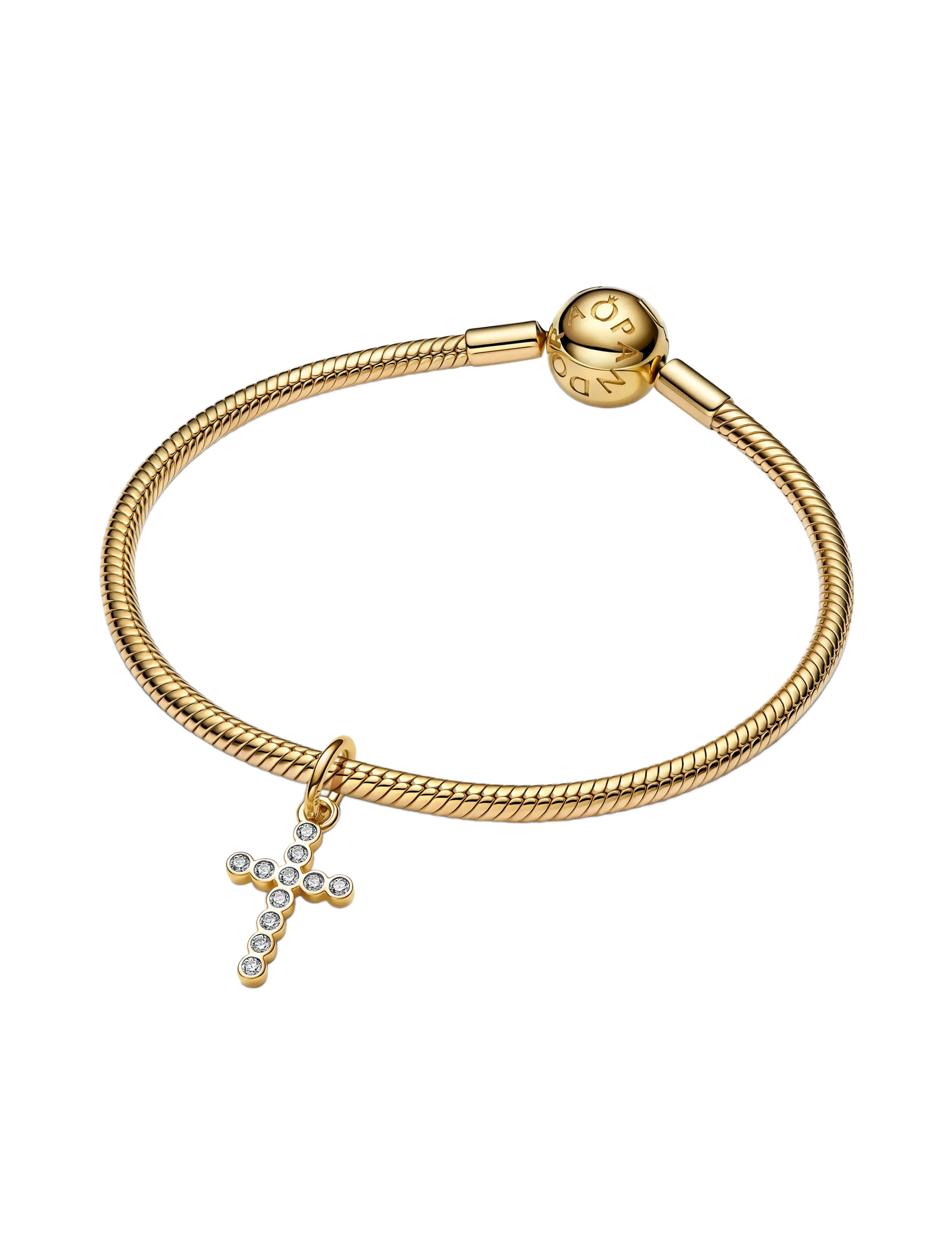 Pandora - Cross 14k gold-plated dangle with clear cubic zirconia - hengiskraut - clear - 3
