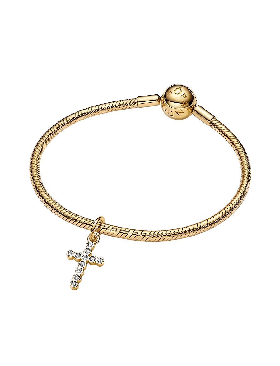 Pandora - Cross 14k gold-plated dangle with clear cubic zirconia - hengiskraut - clear - 3