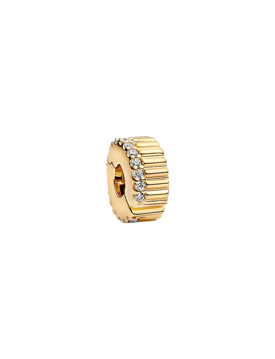 Pandora - 14k gold-plated clip with clear cubic zirconia and silicone grip - pendentifs - clear - 0