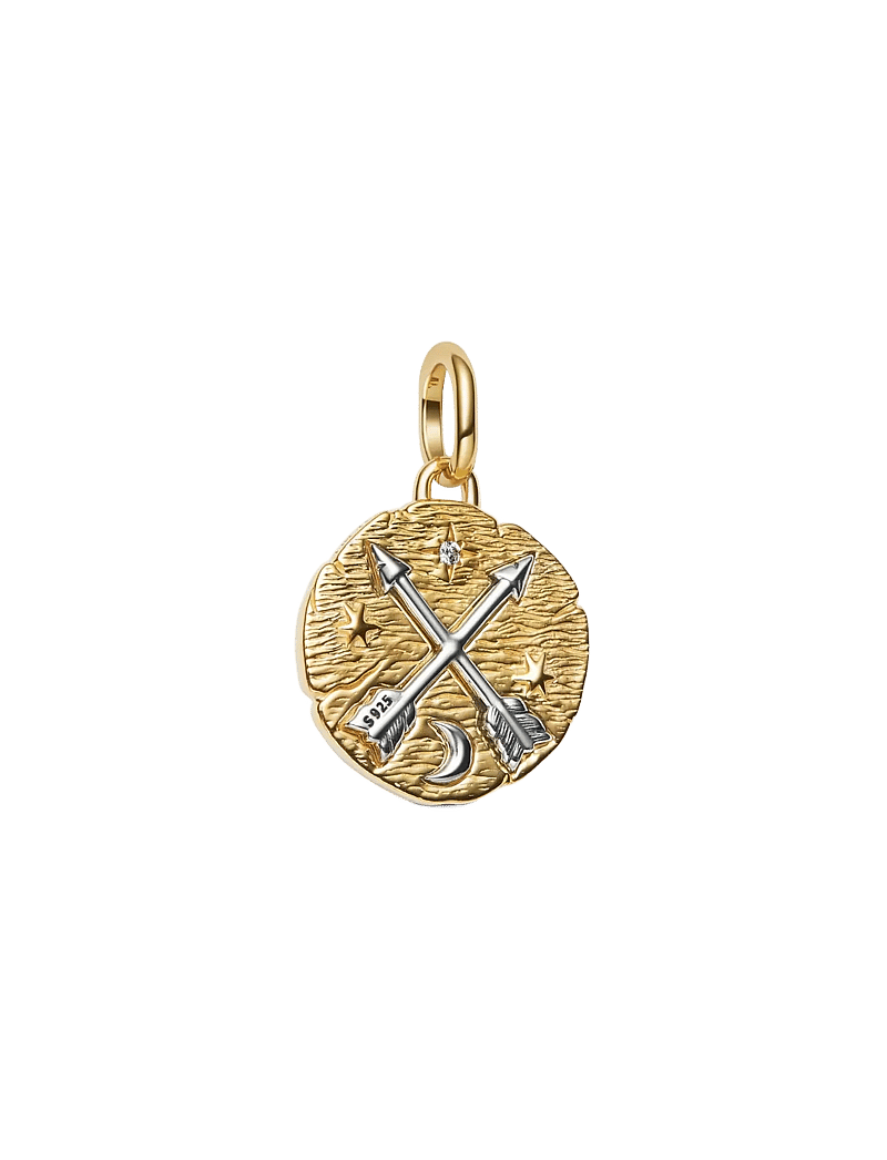 Pandora - Crossing arrows sterling silver and 14k gold-plated medallion with clear cubic zirconia - hängen & berlocker - clear - 1