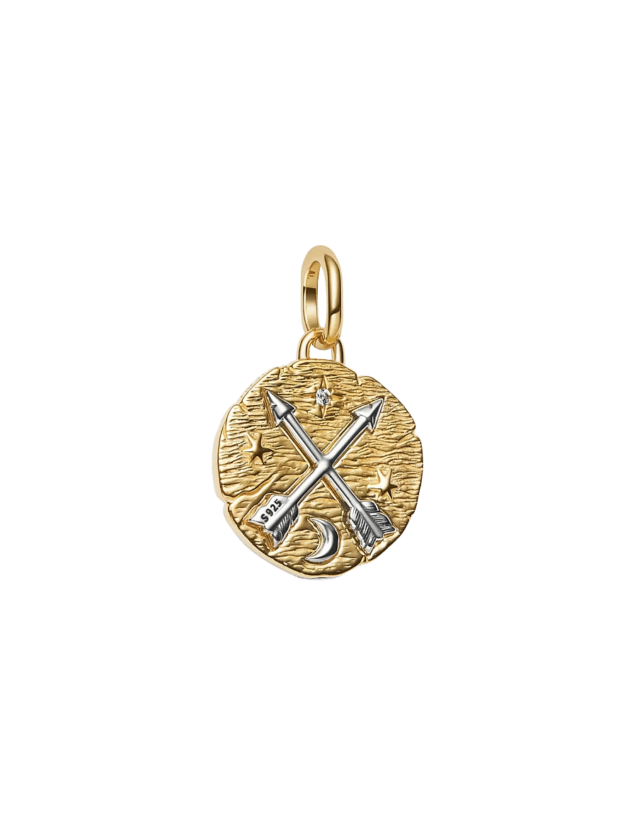 Pandora - Crossing arrows sterling silver and 14k gold-plated medallion with clear cubic zirconia - vedhæng - clear - 1