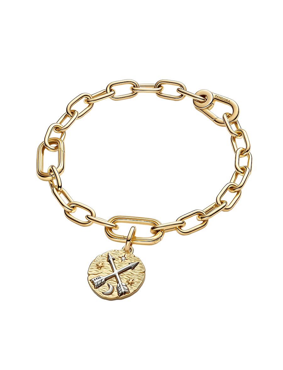 Pandora - Crossing arrows sterling silver and 14k gold-plated medallion with clear cubic zirconia - vedhæng - clear - 2