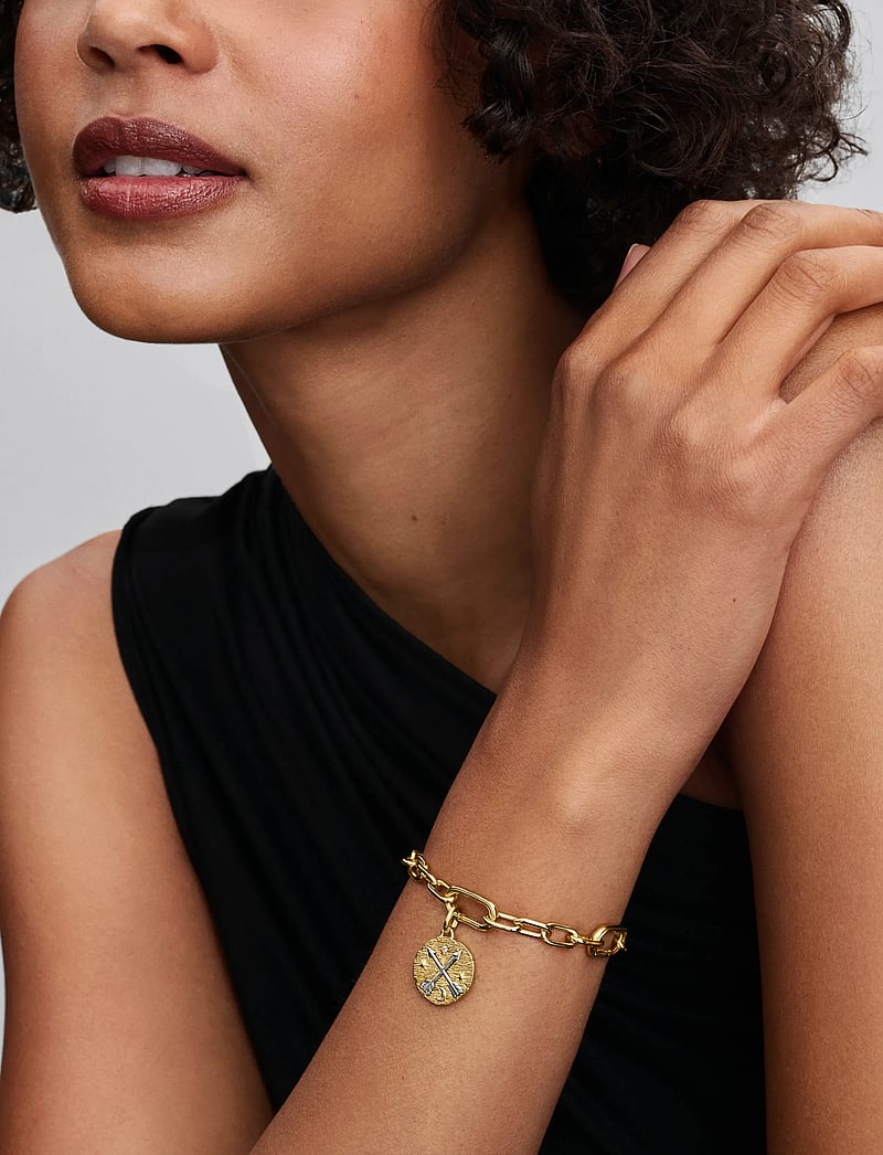 Pandora - Crossing arrows sterling silver and 14k gold-plated medallion with clear cubic zirconia - hängen & berlocker - clear - 0