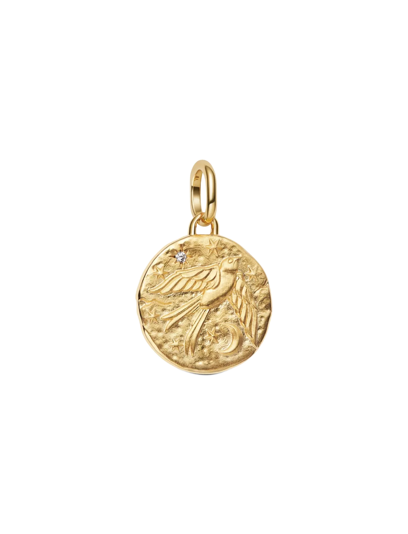 Swallow 14k gold-plated medallion with clear cubic zirconia - CLEAR