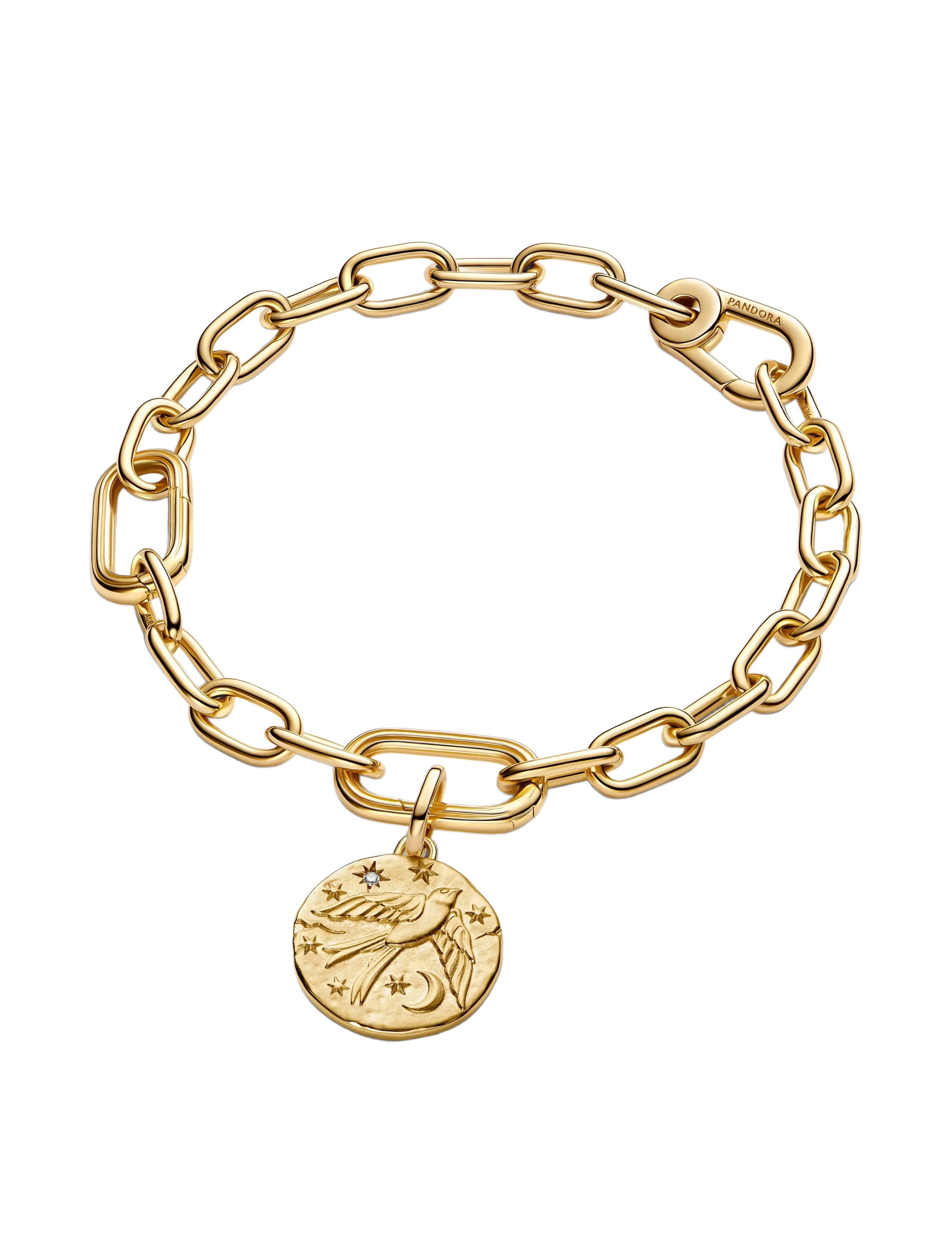 Pandora - Swallow 14k gold-plated medallion with clear cubic zirconia - anhänger - clear - 3