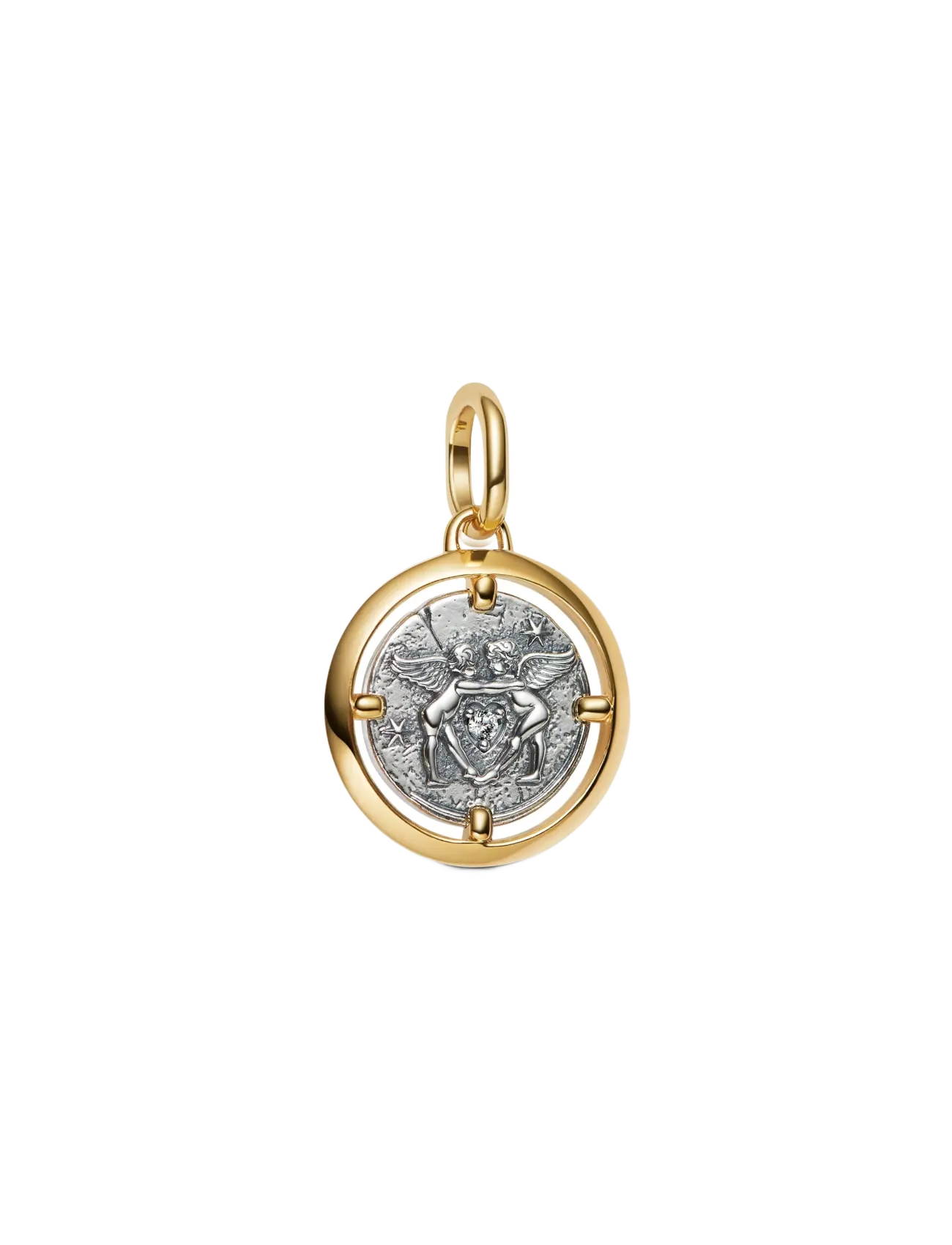 Cupids sterling silver and 14k gold-plated medallion with clear cubic zirconia - CLEAR