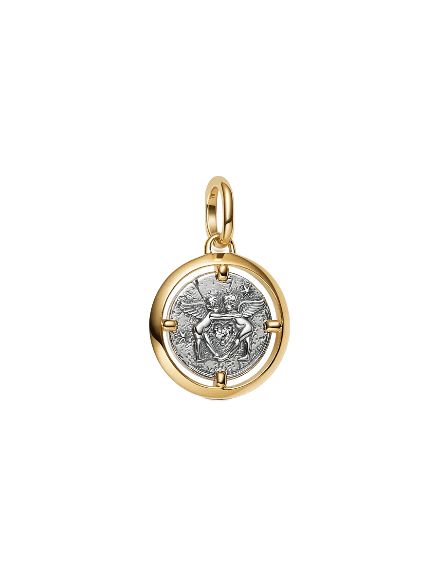 Pandora - Cupids sterling silver and 14k gold-plated medallion with clear cubic zirconia - pendentifs - clear - 1