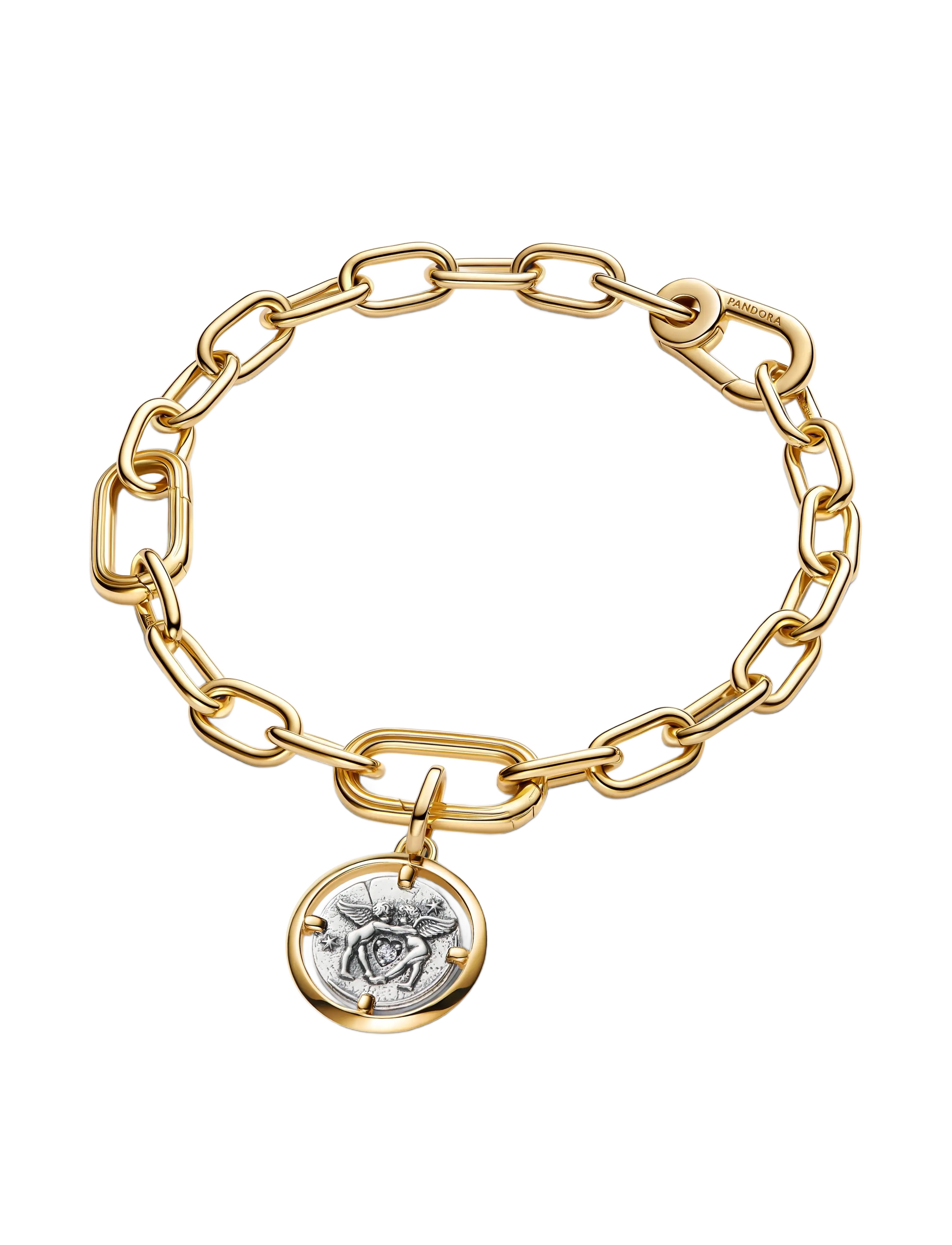 Pandora - Cupids sterling silver and 14k gold-plated medallion with clear cubic zirconia - pendentifs - clear - 3