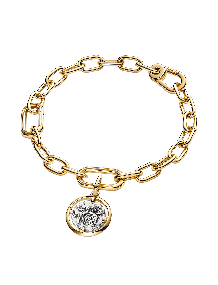 Pandora - Cupids sterling silver and 14k gold-plated medallion with clear cubic zirconia - pendentifs - clear - 3